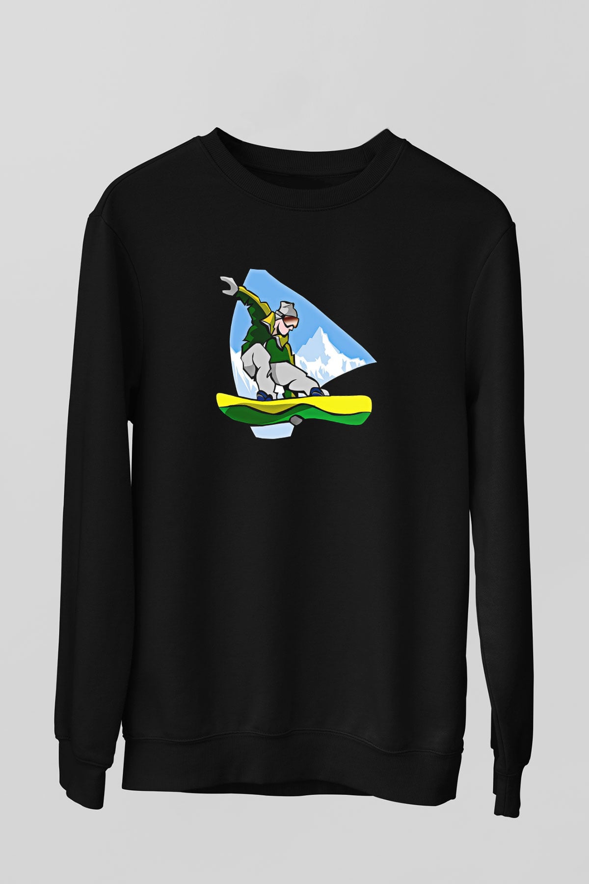 Snowboarding Baskılı Unisex Siyah Sweatshirt