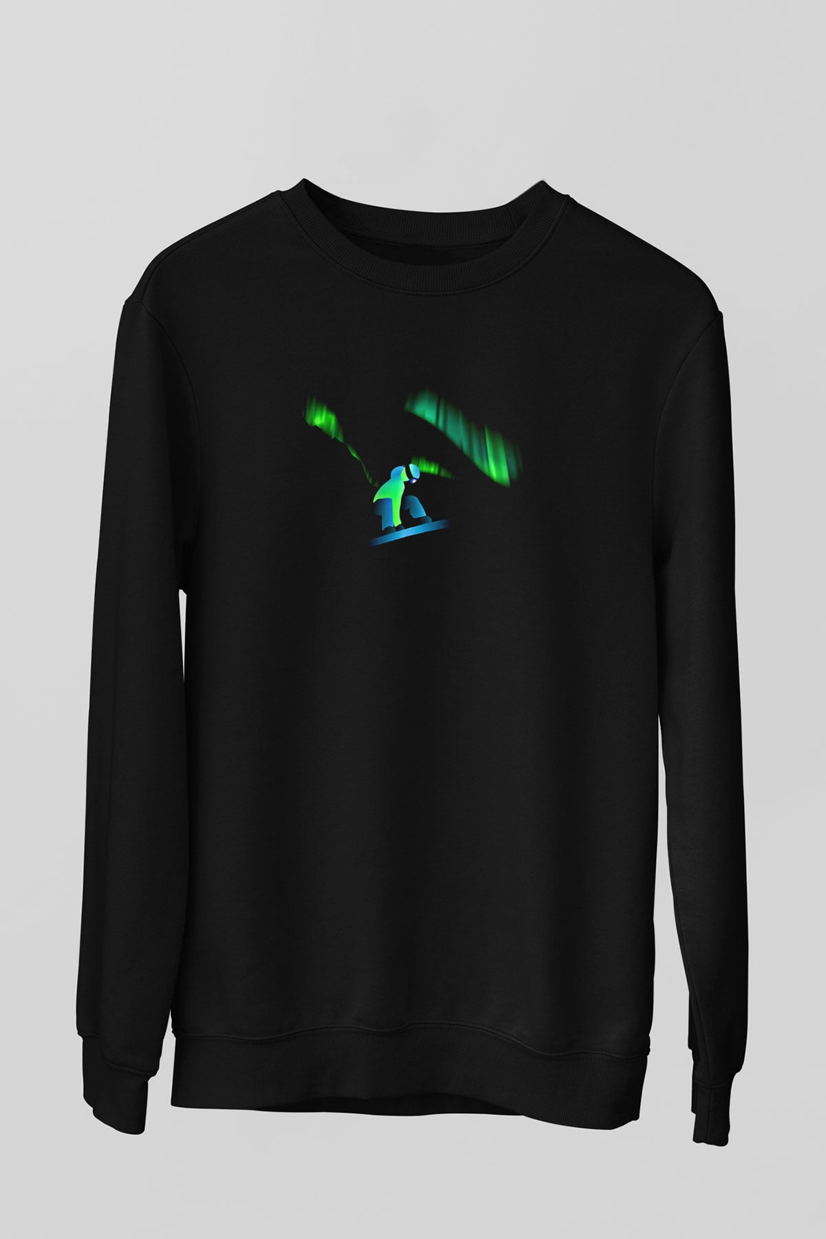 Snowboarding Baskılı Unisex Siyah Sweatshirt