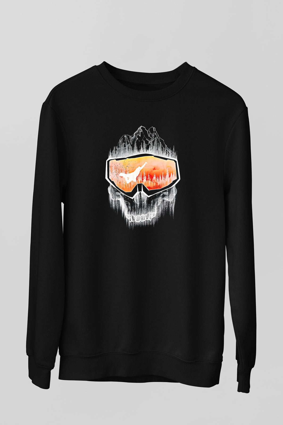 Snowboarding Baskılı Unisex Siyah Sweatshirt