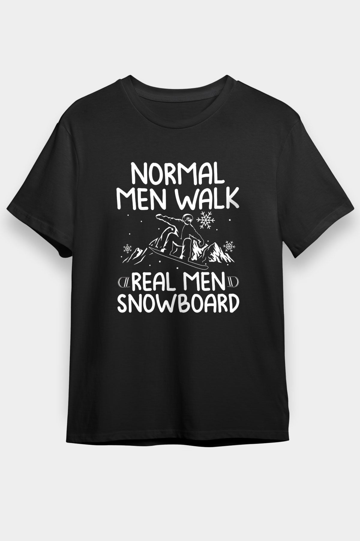 Snowboarding Baskılı Unisex Siyah Tişört - Tshirt