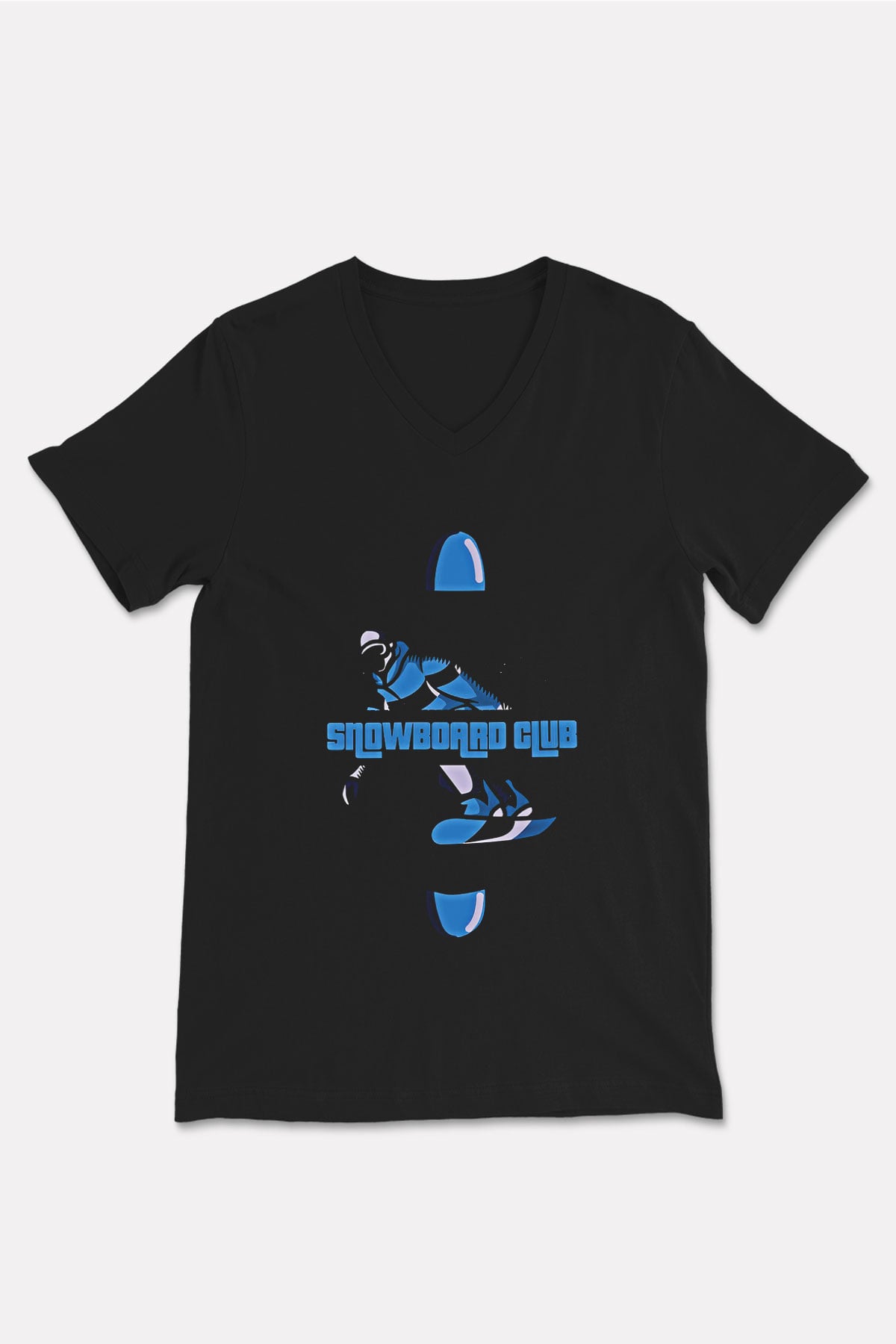 Snowboarding Baskılı Unisex Siyah V Yaka Tişört