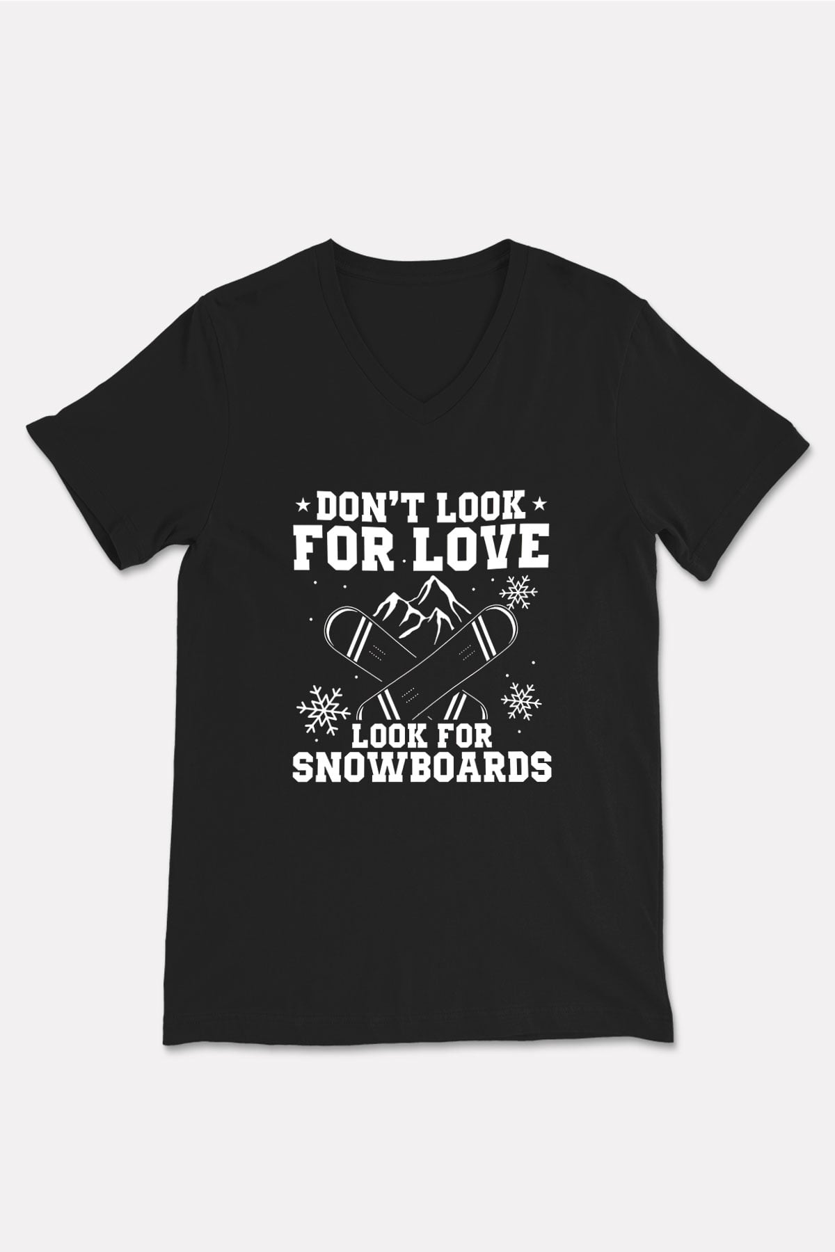 Snowboarding Baskılı Unisex Siyah V Yaka Tişört