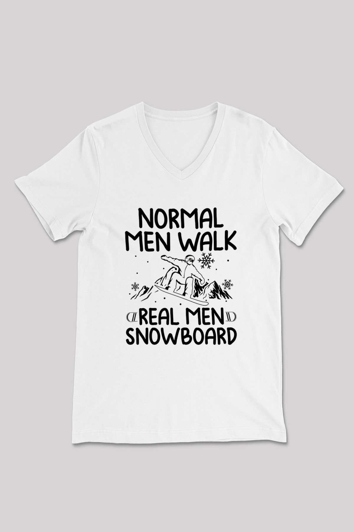 Snowboarding Baskılı Unisex V Yaka Tişört - Tshirt