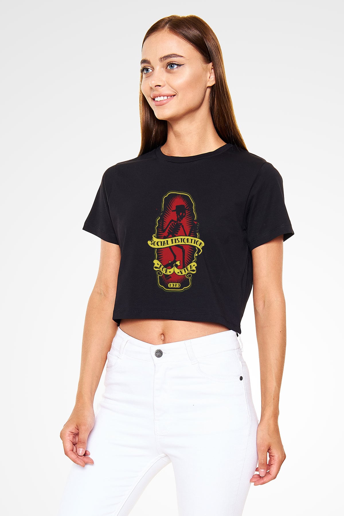 Social Distortion Siyah Crop Top Tişört
