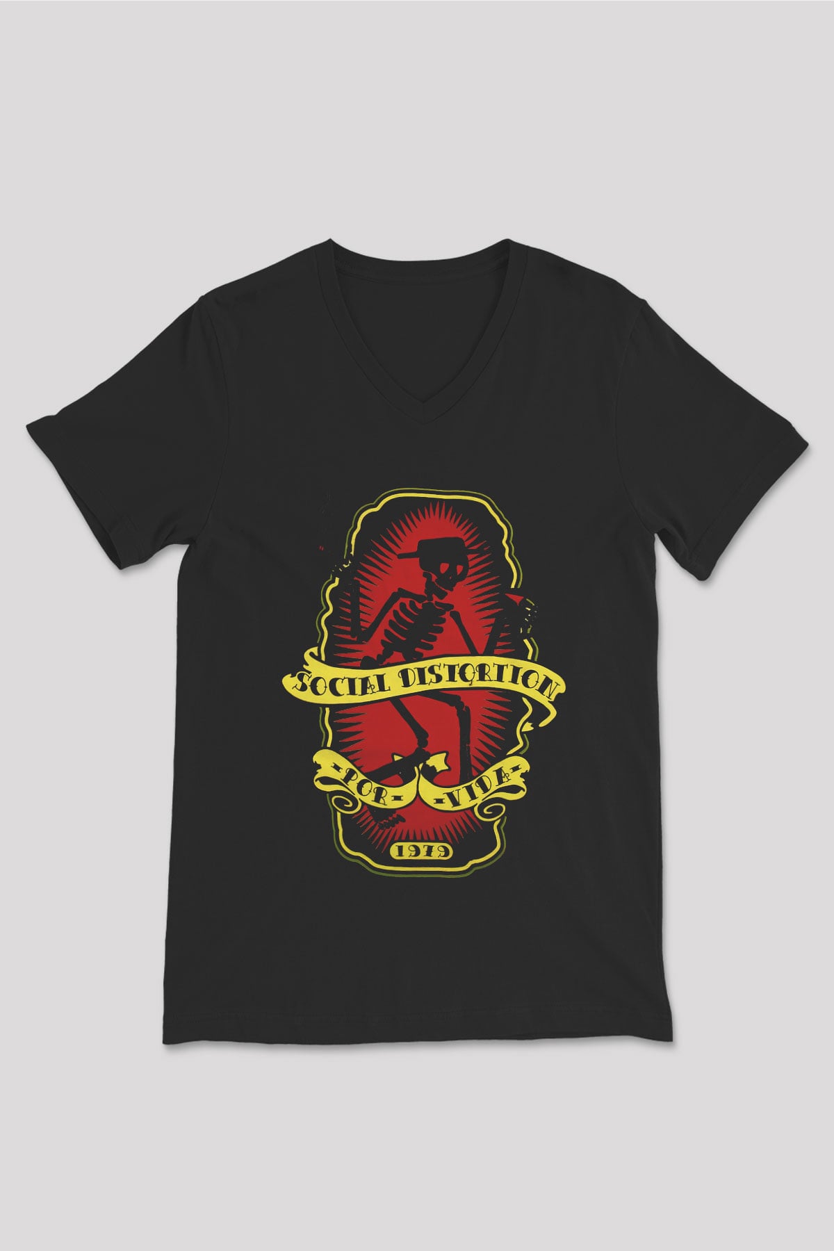 Social Distortion Siyah Unisex V Yaka Tişört T-Shirt