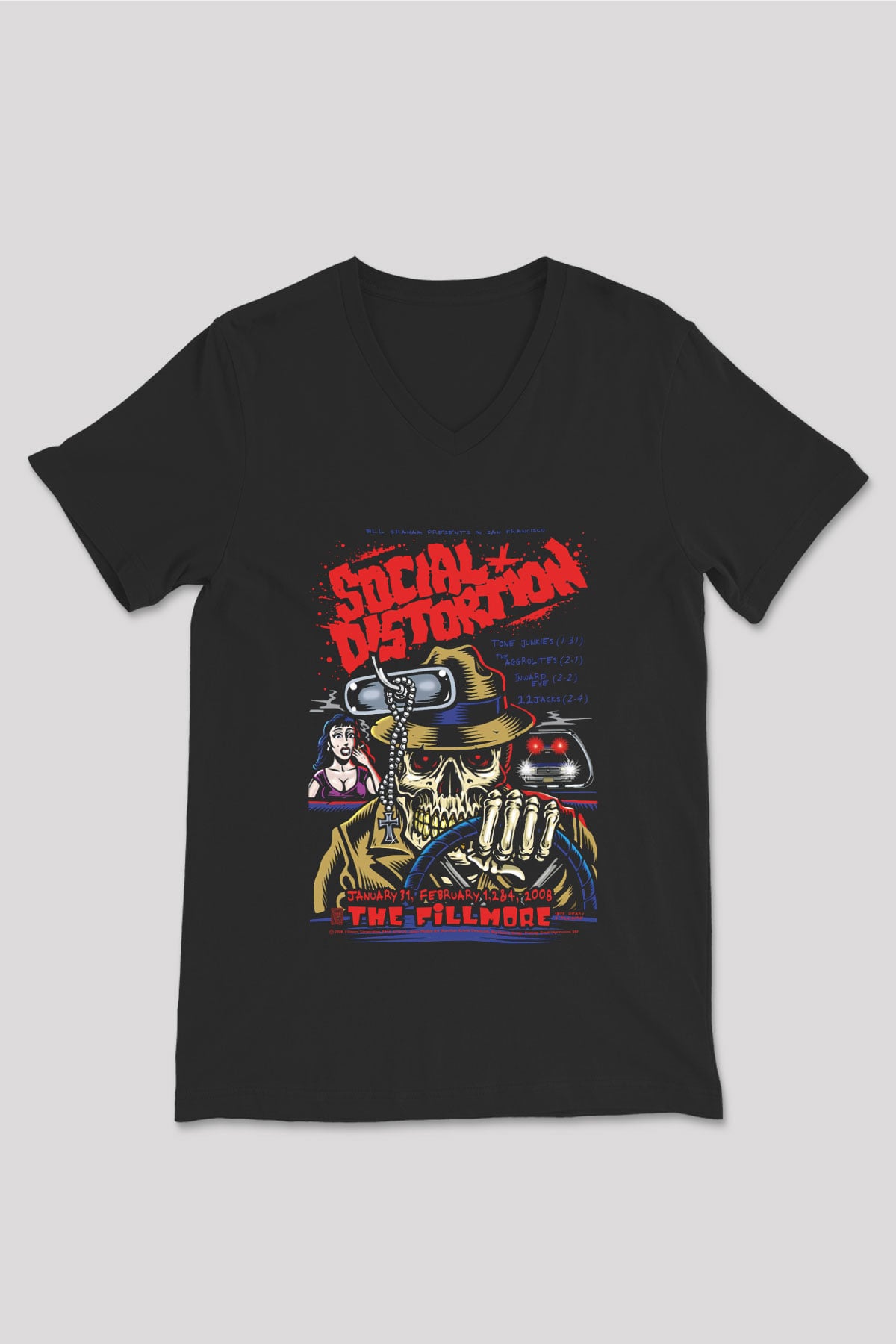 Social Distortion Siyah Unisex V Yaka Tişört T-Shirt
