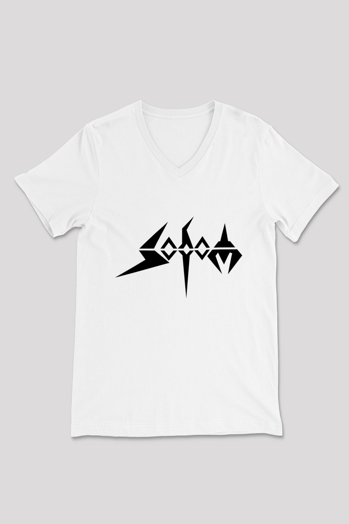 Sodom Beyaz Unisex V Yaka Tişört T-Shirt - V Yaka Tişört Fabrikası