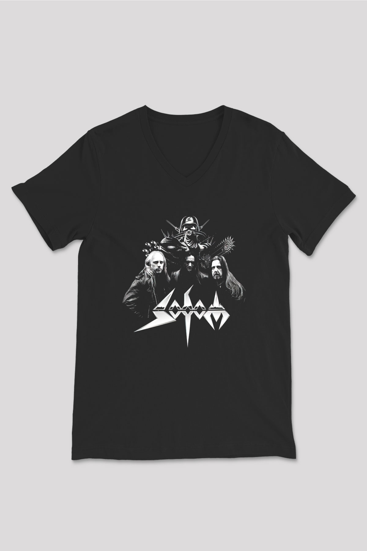 Sodom Siyah Unisex V Yaka Tişört T-Shirt