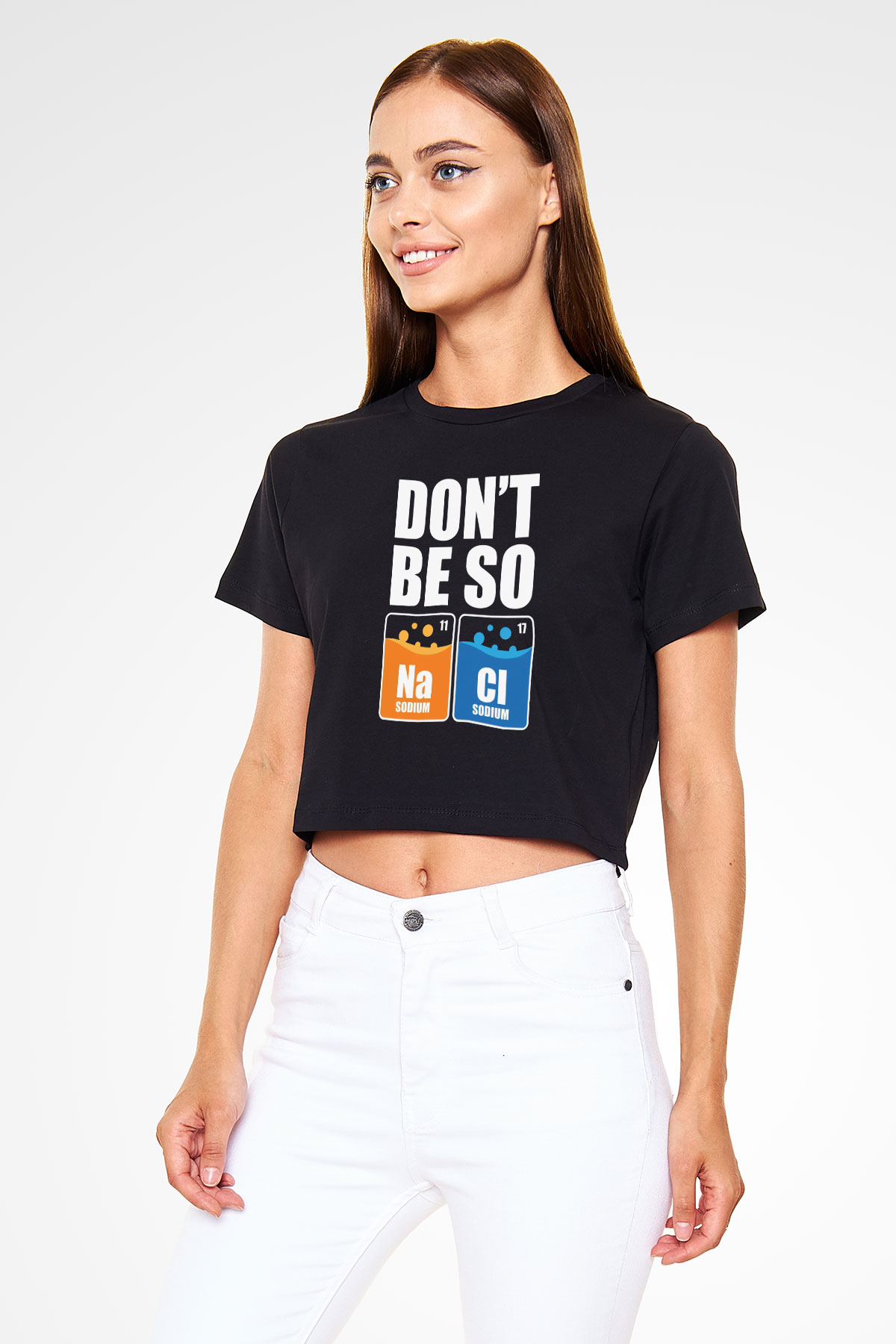 Sodyum Klor Baskılı Crop Top Kadın Tİşört - Tshirt