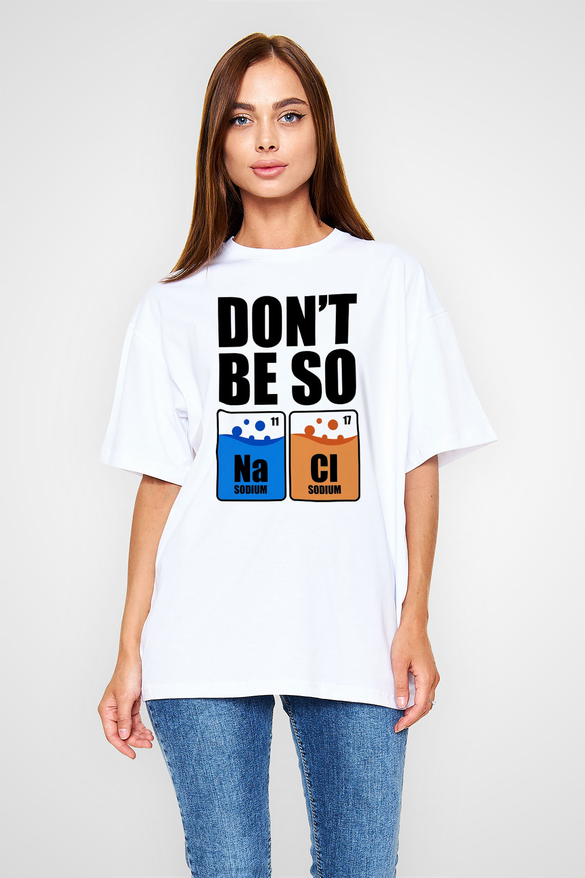 Sodyum Klor Baskılı Unisex Oversize Beyaz Tişört - Tshirt