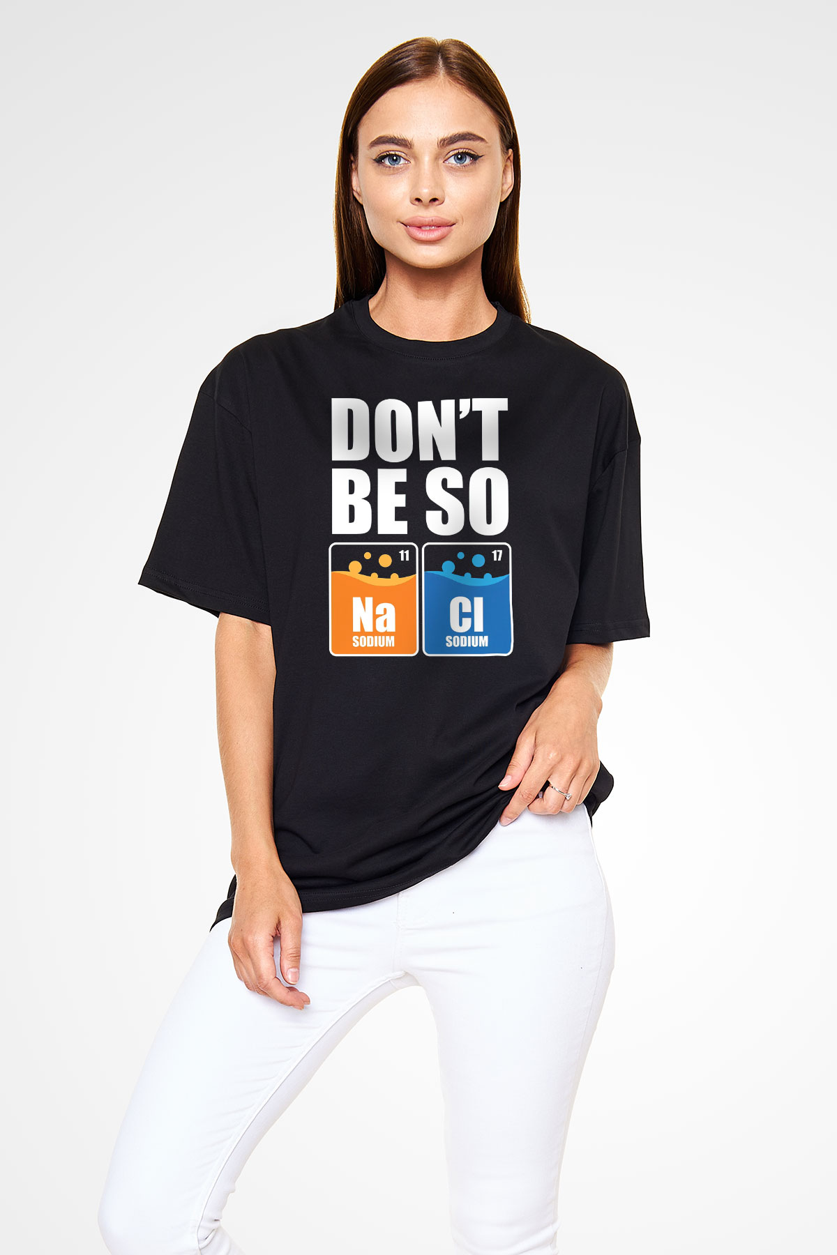 Sodyum Klor Baskılı Unisex Oversize Tişört - Tshirt