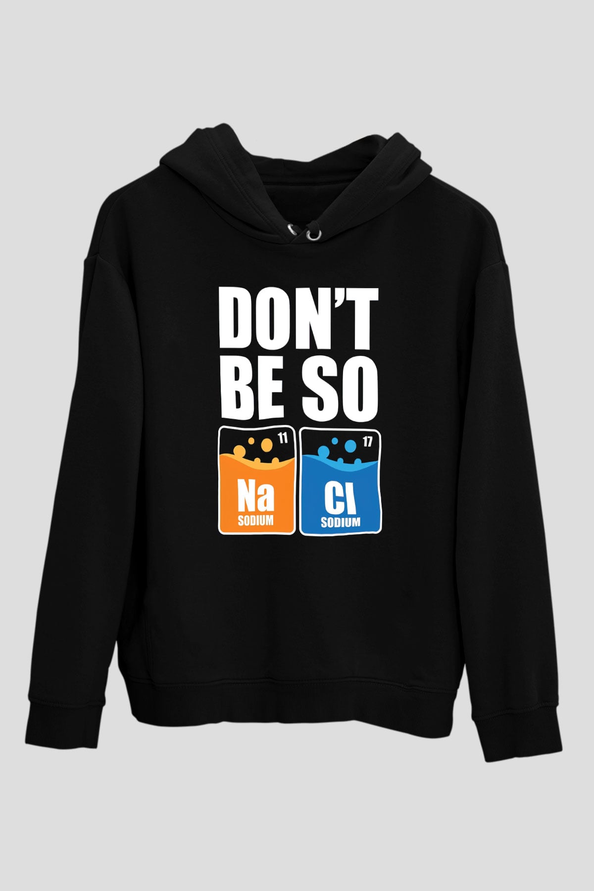 Sodyum Klor Baskılı Unisex Siyah Kapüşonlu Sweatshirt