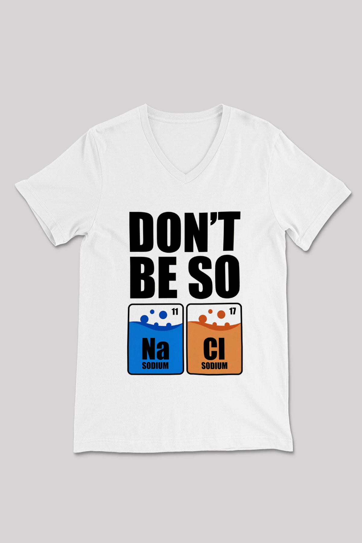 Sodyum Klor Baskılı Unisex V Yaka Beyaz Tişört - Tshirt