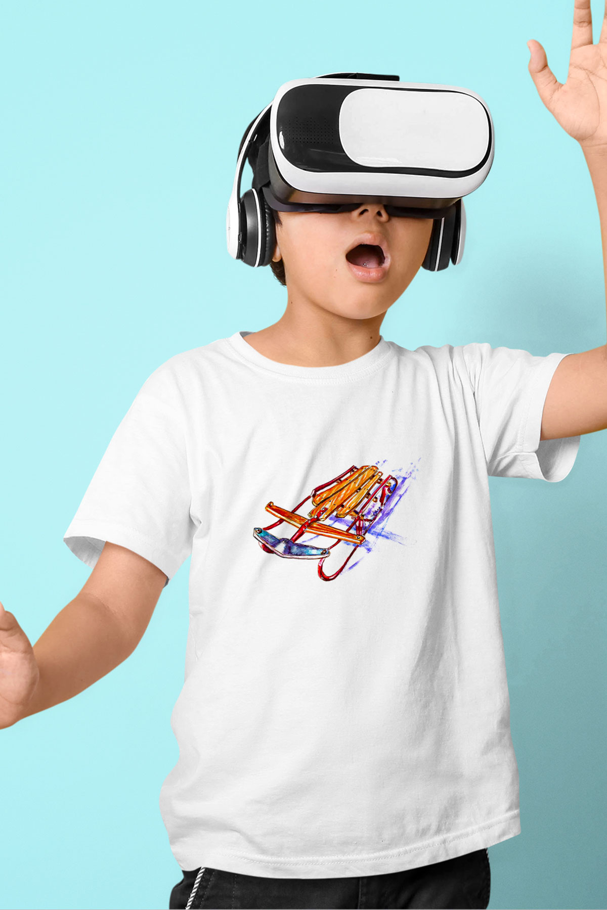 Sokak Kızağı Baskılı Unisex Beyaz Çocuk Tişört - Tshirt