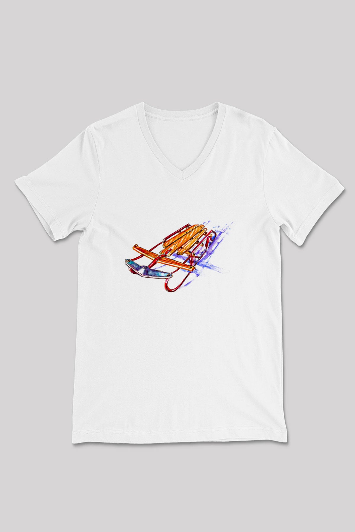 Sokak Kızağı Baskılı Unisex V Yaka Tişört - Tshirt