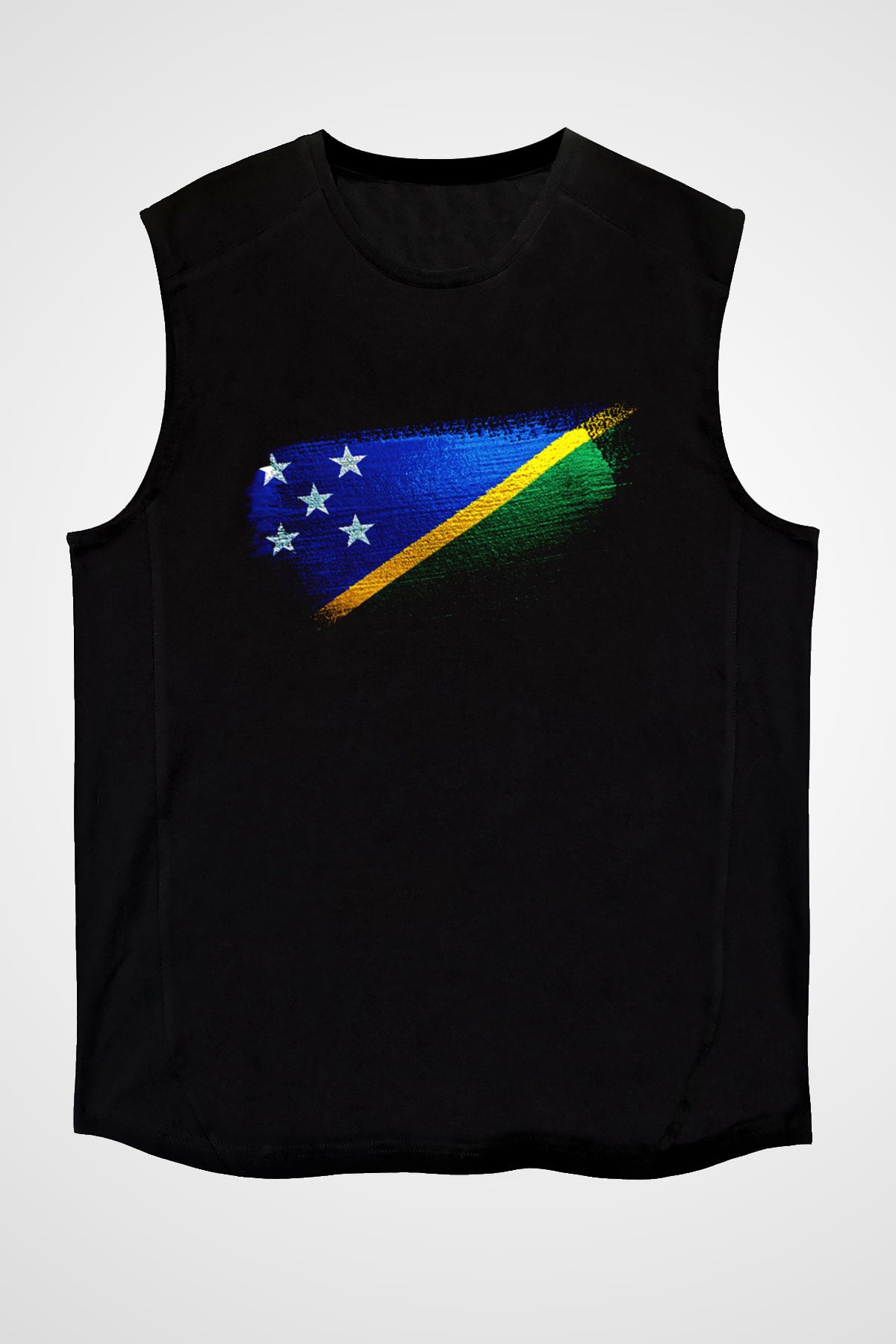 Solomon Adaları - Solomon İslands Bayrağı Baskılı Unisex Siyah Kolsuz Tişört