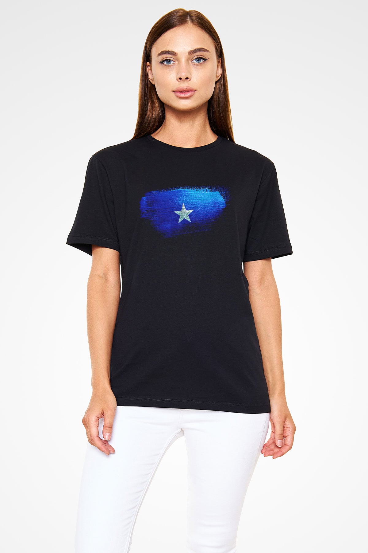 Somali - Somalia Bayrağı Baskılı Unisex Siyah Tişört