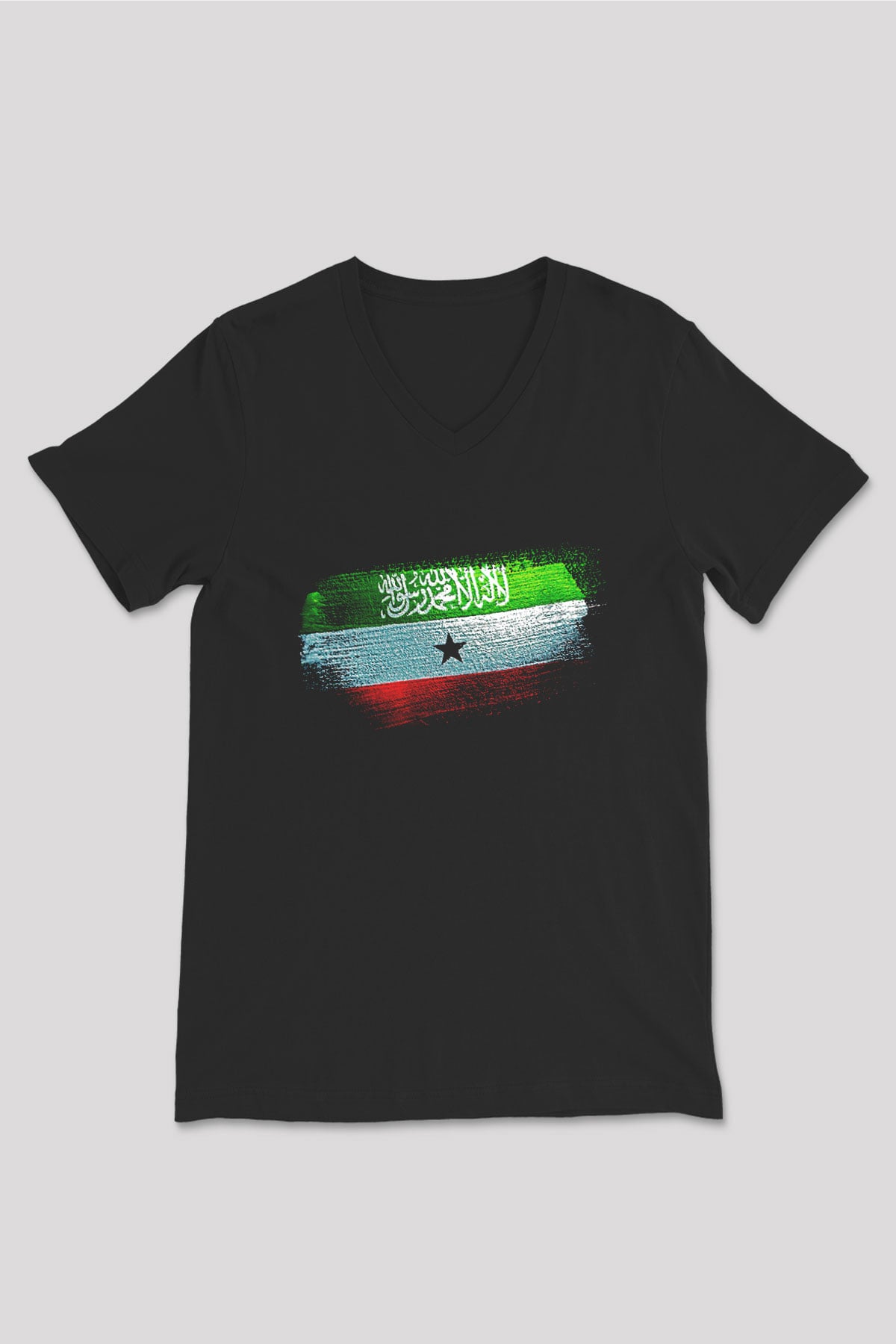 Somaliland Bayrağı Baskılı Unisex Siyah V Yaka Tişört