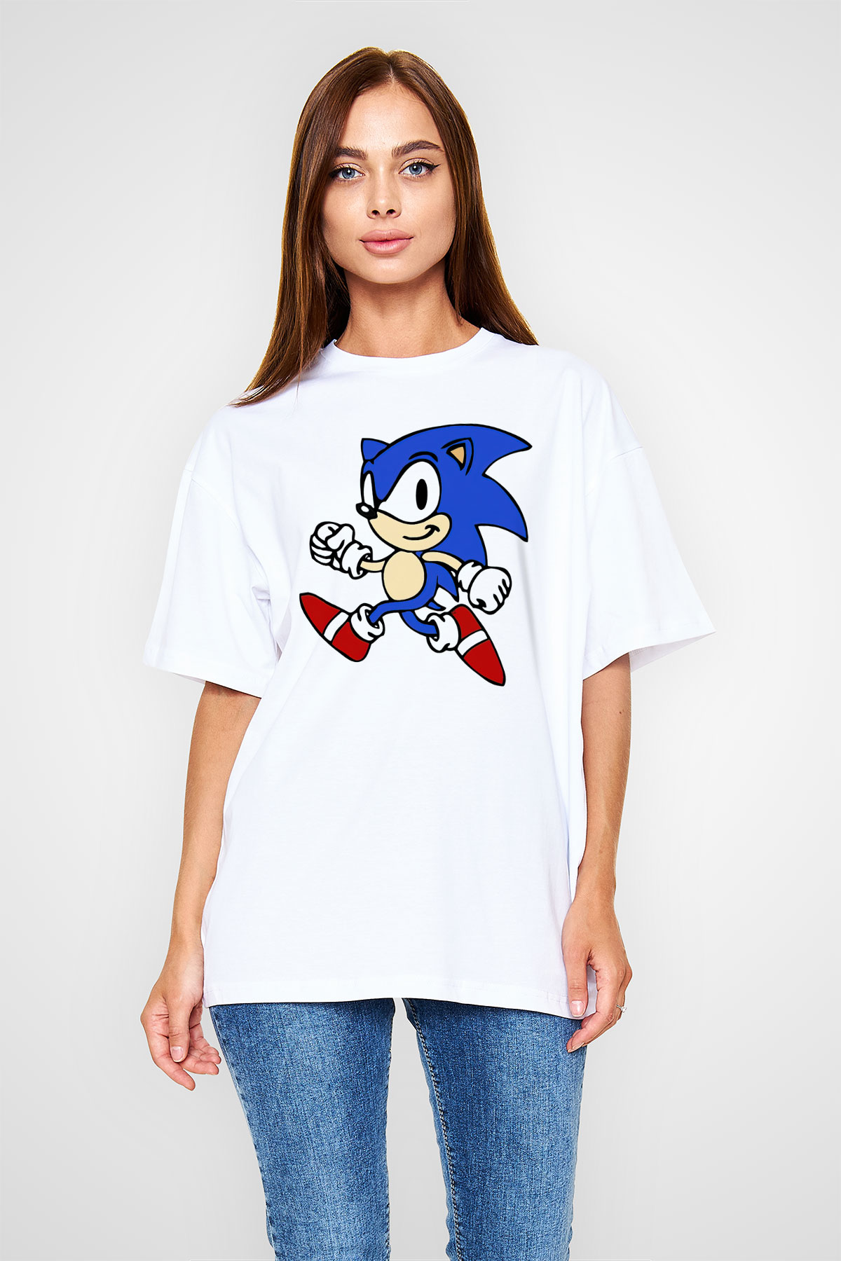 Sonic the Hedgehog Beyaz Unisex Oversize Tişört T-Shirt