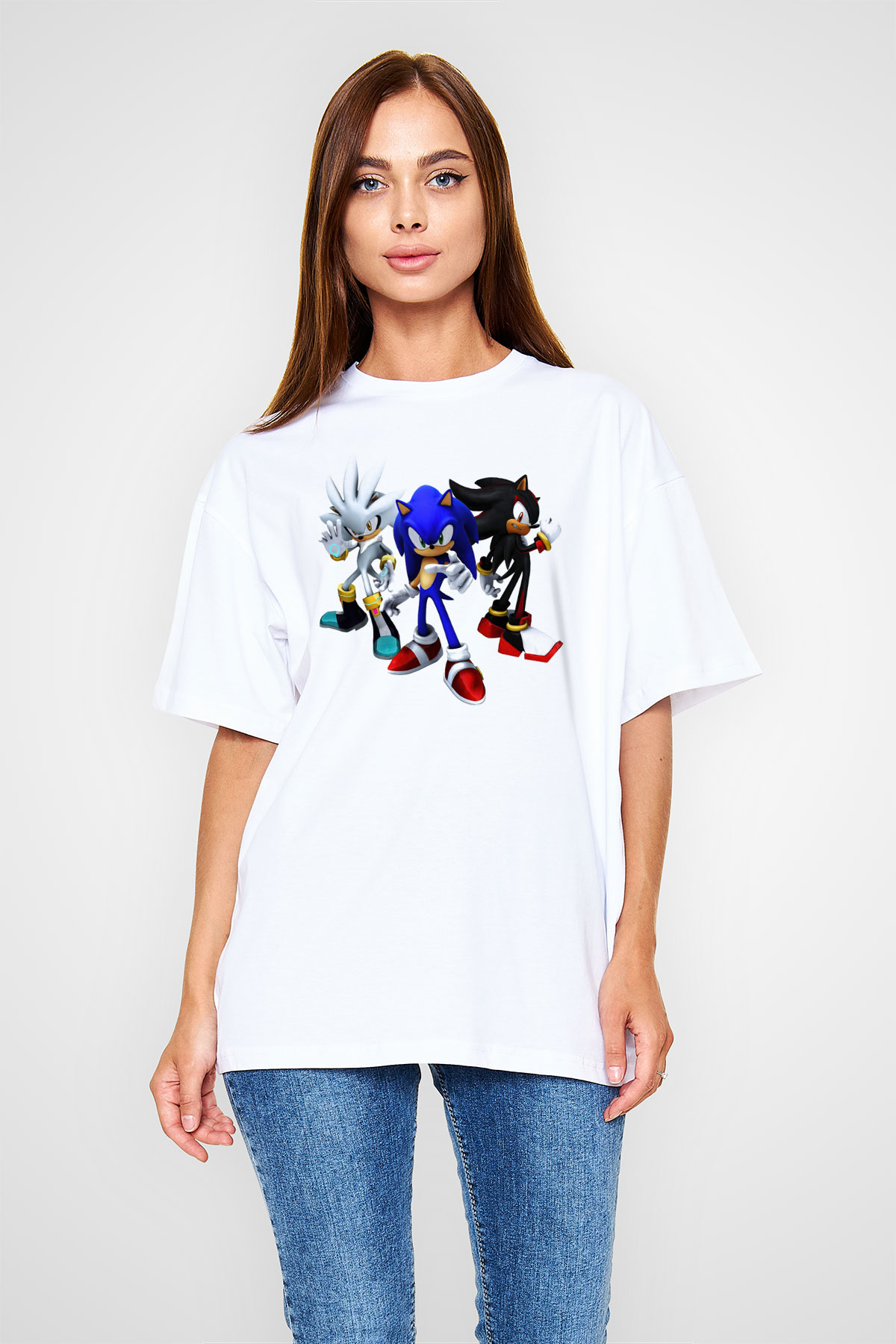 Sonic the Hedgehog Beyaz Unisex Oversize Tişört