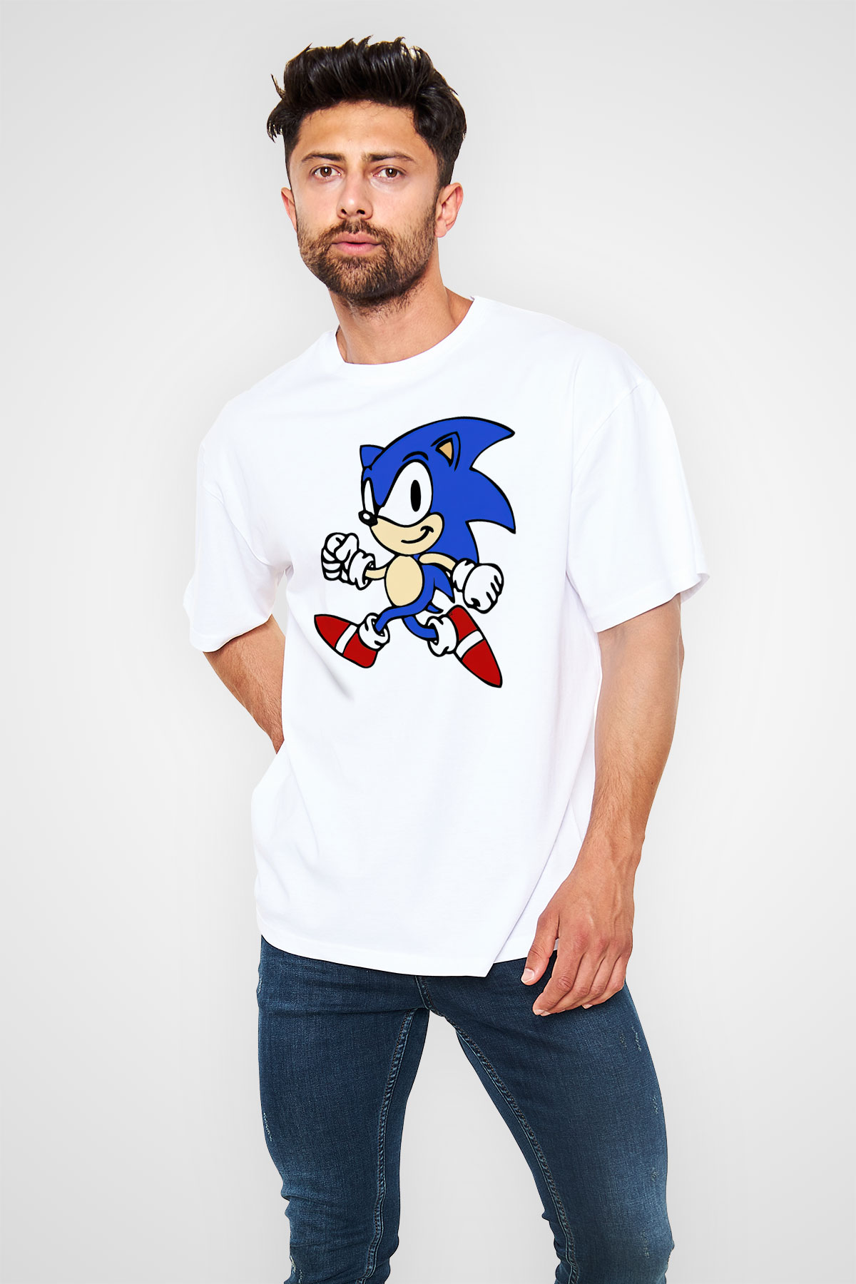 Sonic the Hedgehog Beyaz Unisex Oversize Tişört T-Shirt