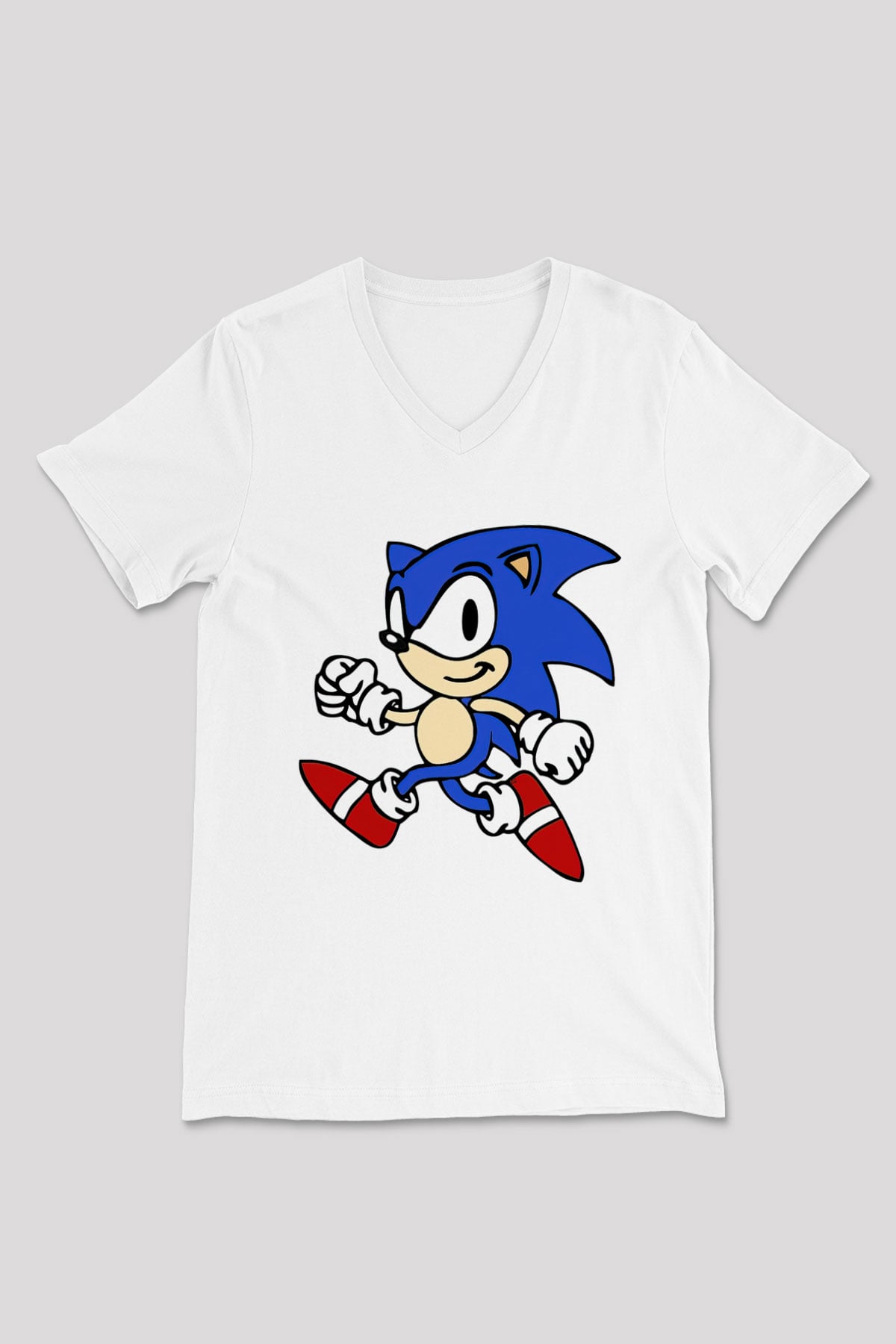Sonic the Hedgehog Beyaz Unisex V Yaka Tişört T-Shirt