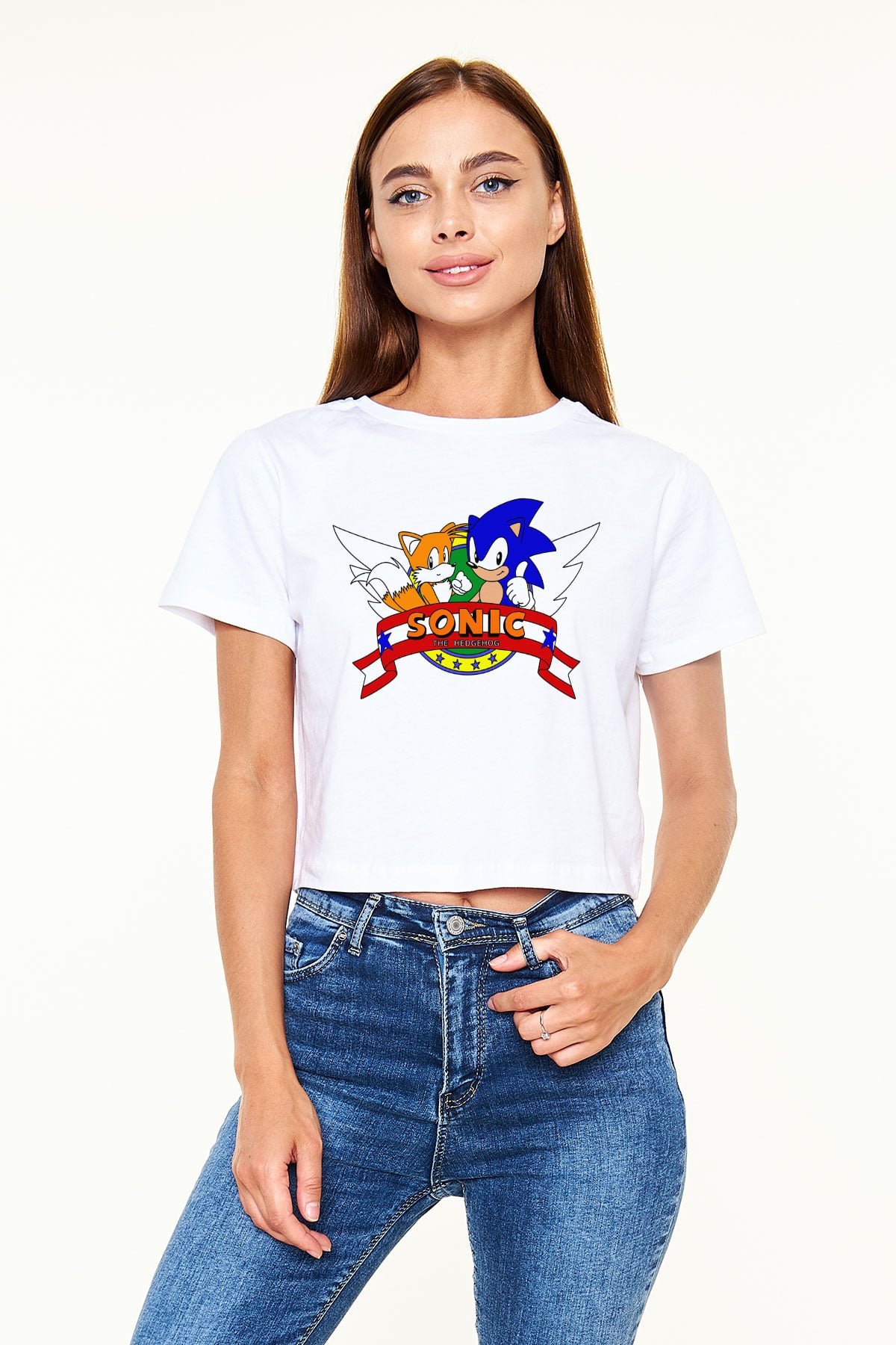 Sonic the Hedgehog Siyah Crop Top Tişört