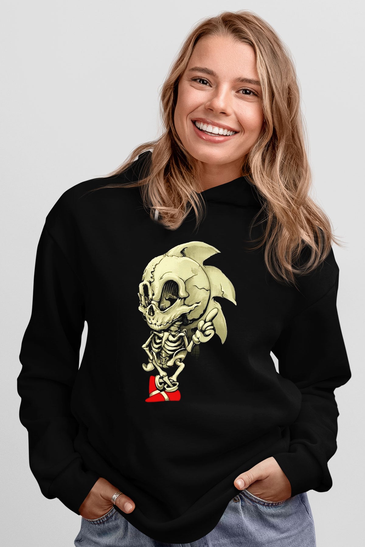 Sonic the Hedgehog Siyah Unisex Kapüşonlu Sweatshirt
