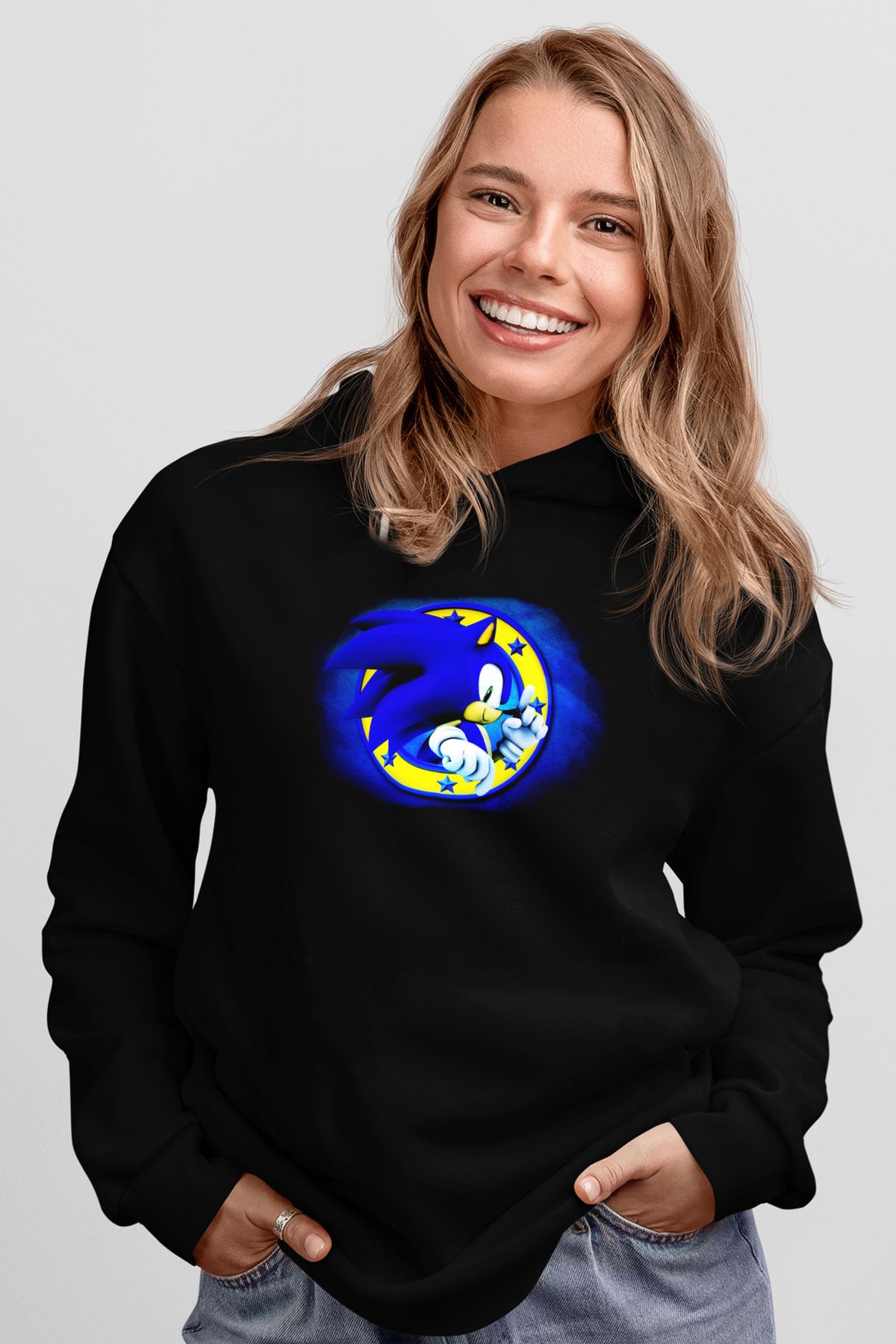 Sonic the Hedgehog Siyah Unisex Kapüşonlu Sweatshirt
