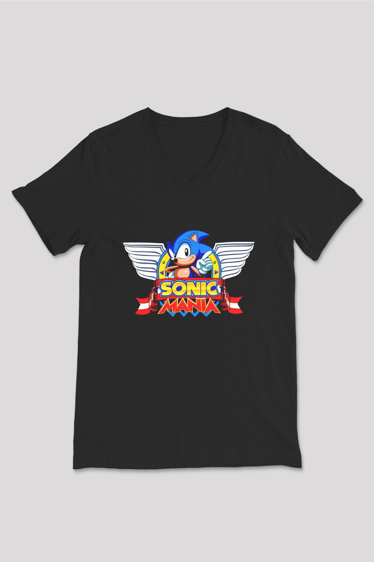 Sonic the Hedgehog Siyah Unisex V Yaka Tişört