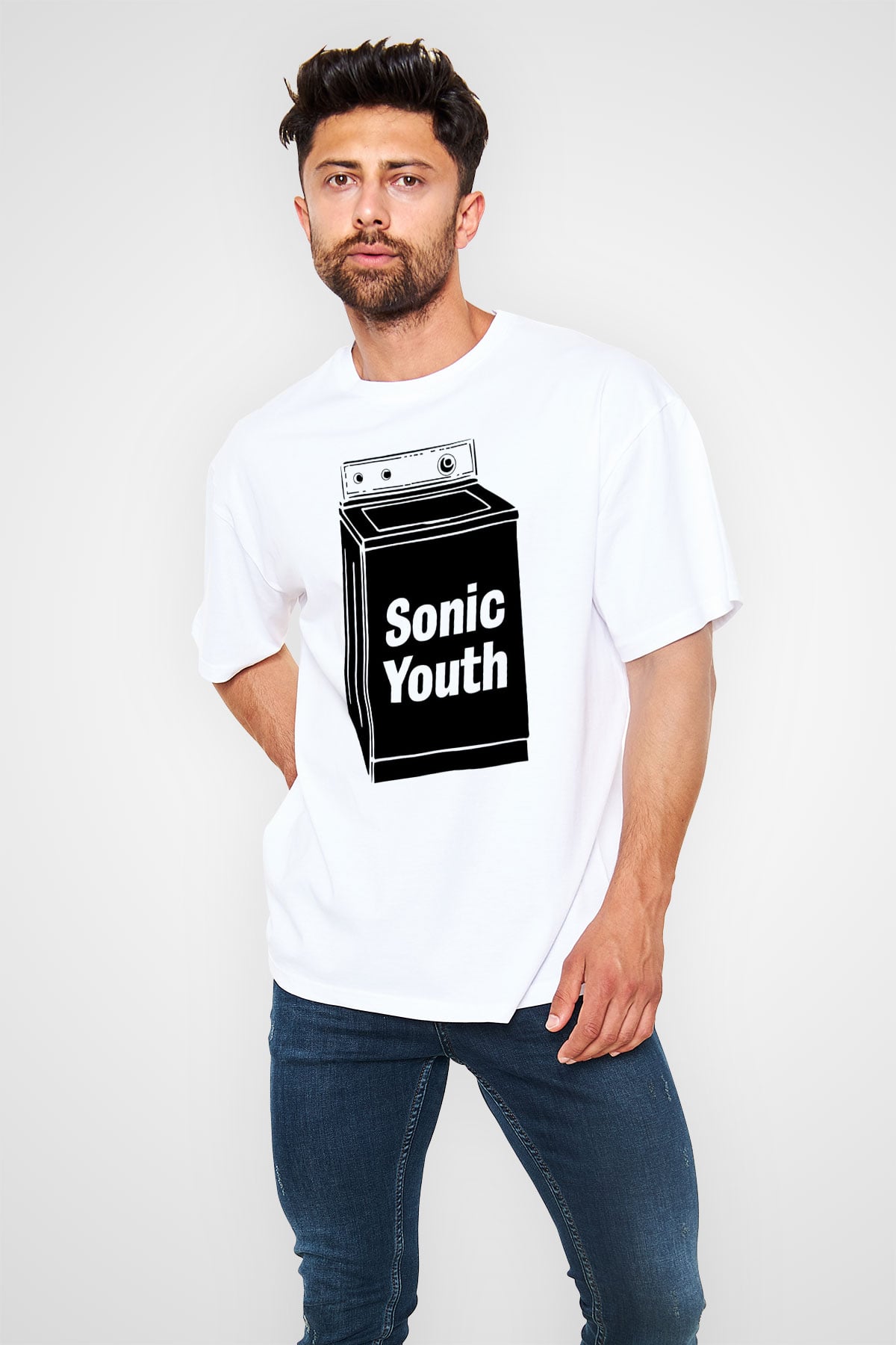 Sonic Youth Beyaz Unisex Oversize Tişört T-Shirt - Oversize Tişört Fabrikası