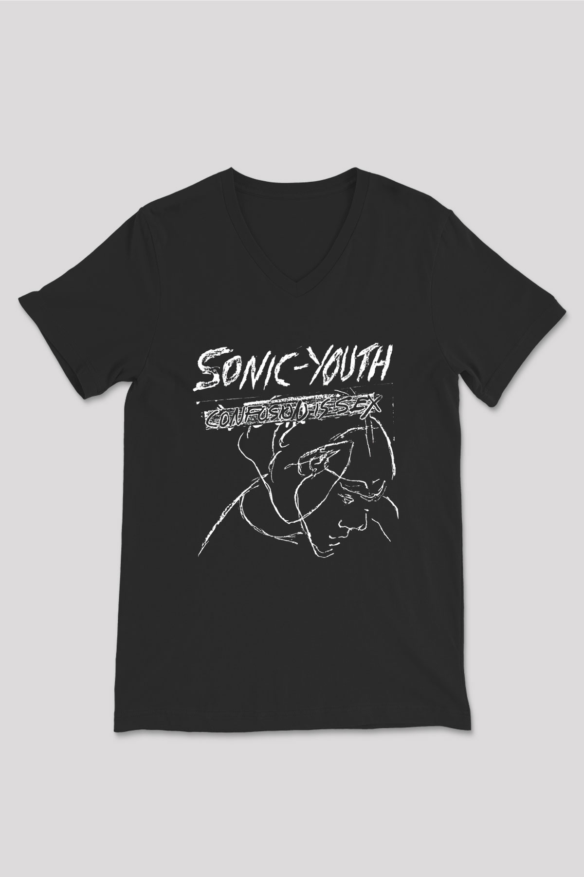 Sonic Youth Siyah Unisex V Yaka Tişört T-Shirt