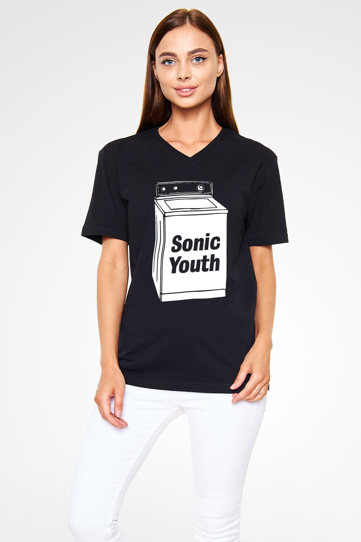 Sonic Youth Siyah Unisex V Yaka Tişört T-Shirt