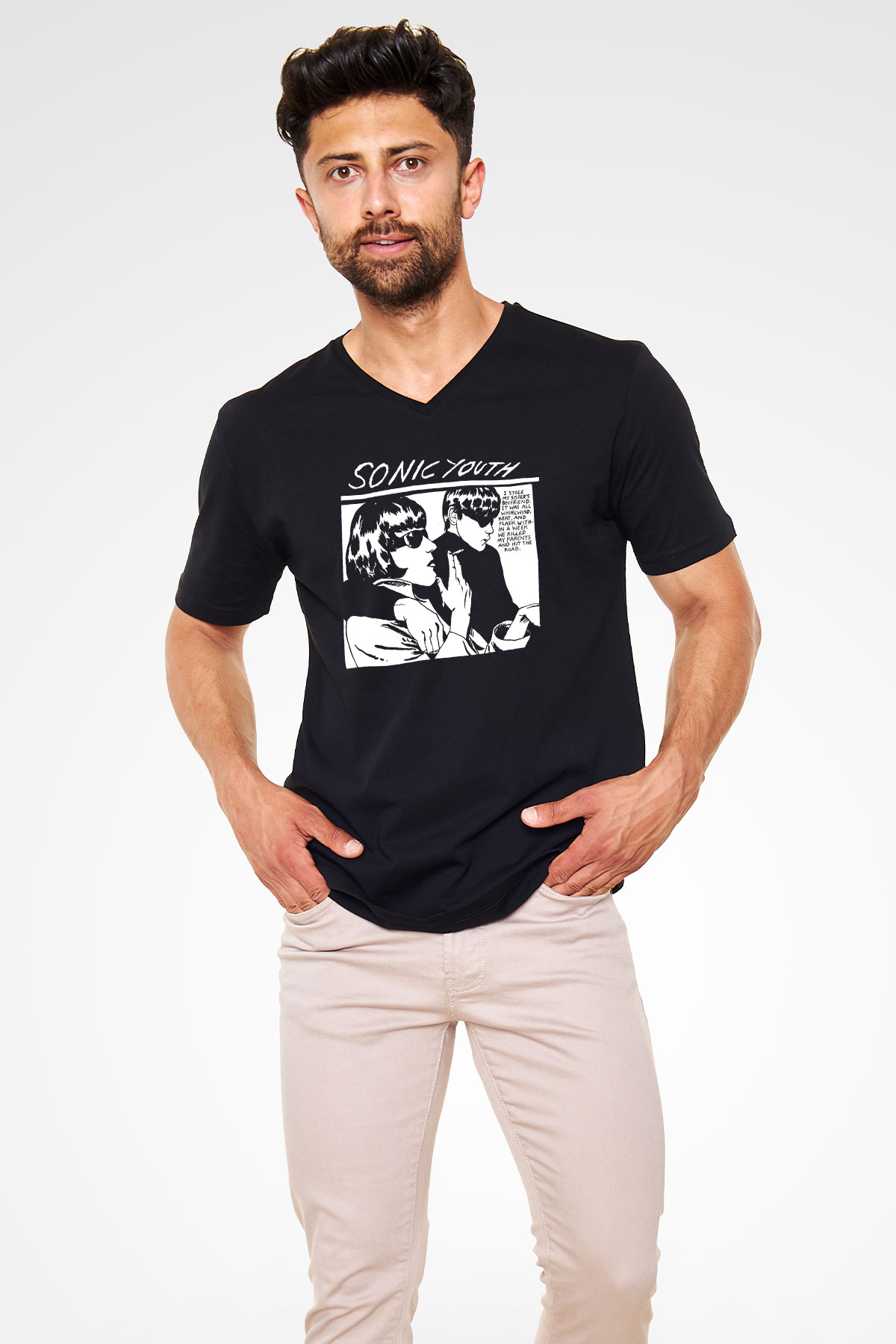 Sonic Youth Siyah Unisex V Yaka Tişört T-Shirt