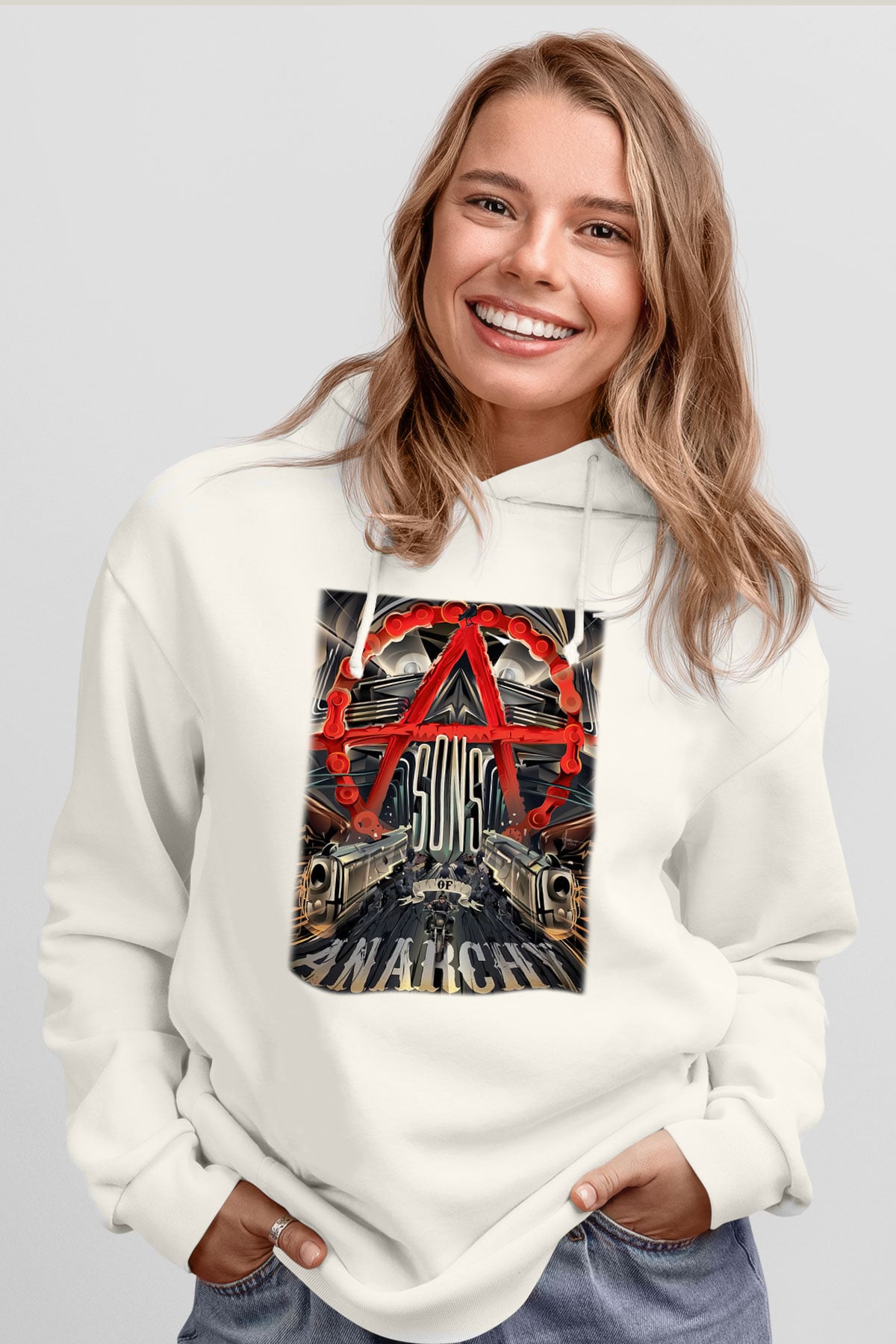 Sons of Anarchy Beyaz Unisex Kapşonlu Sweatshirt