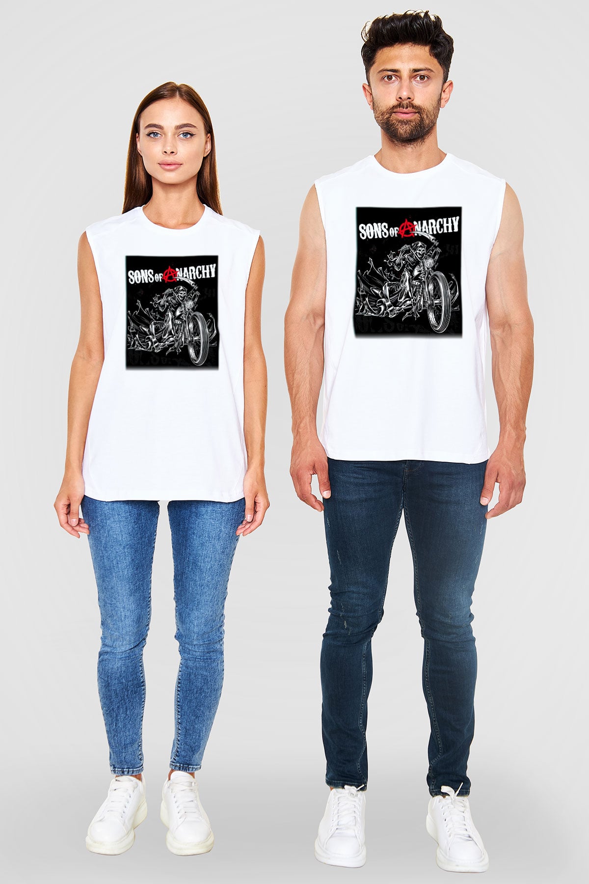 Sons of Anarchy Beyaz Unisex Kolsuz Tişört