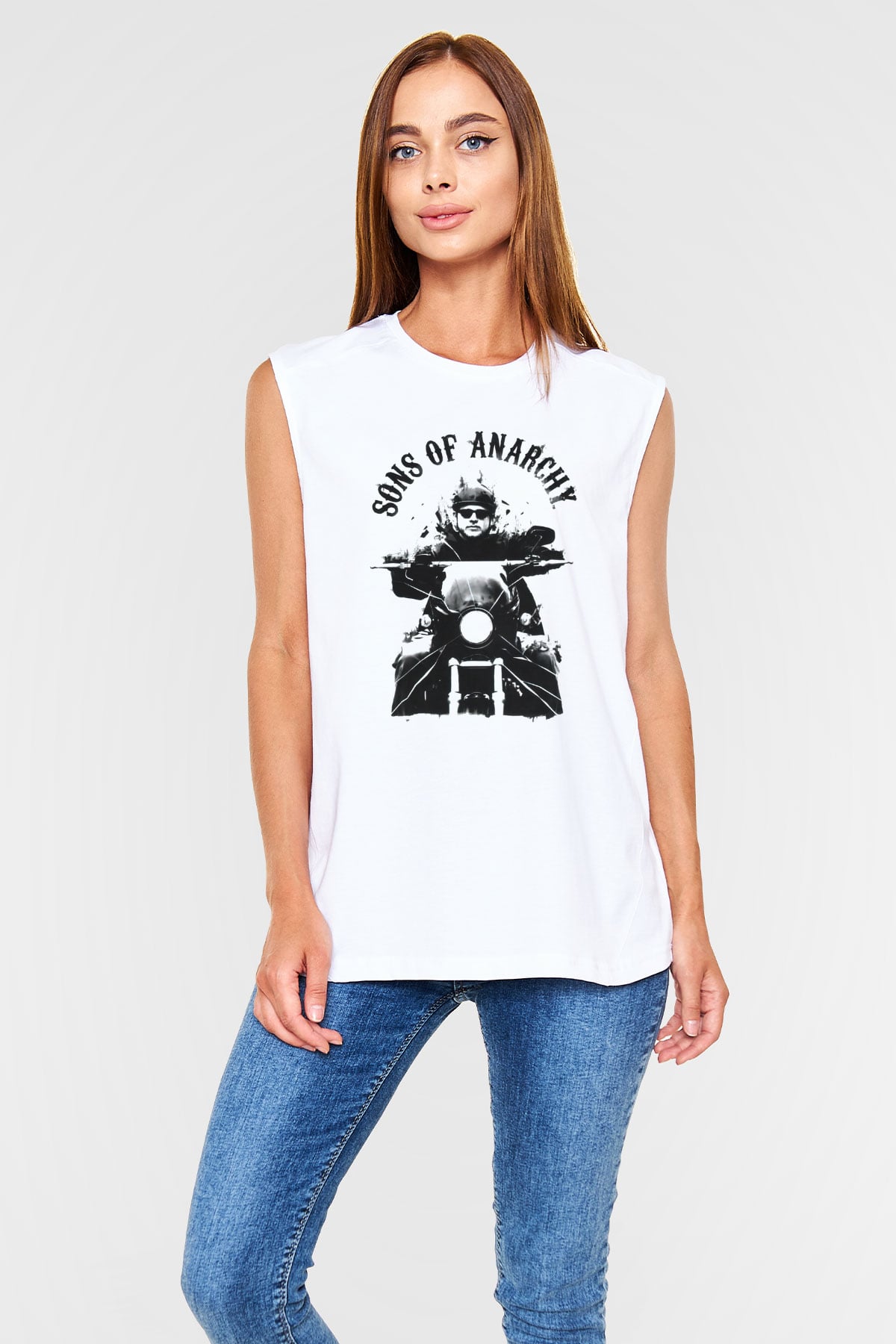 Sons of Anarchy Beyaz Unisex Kolsuz Tişört