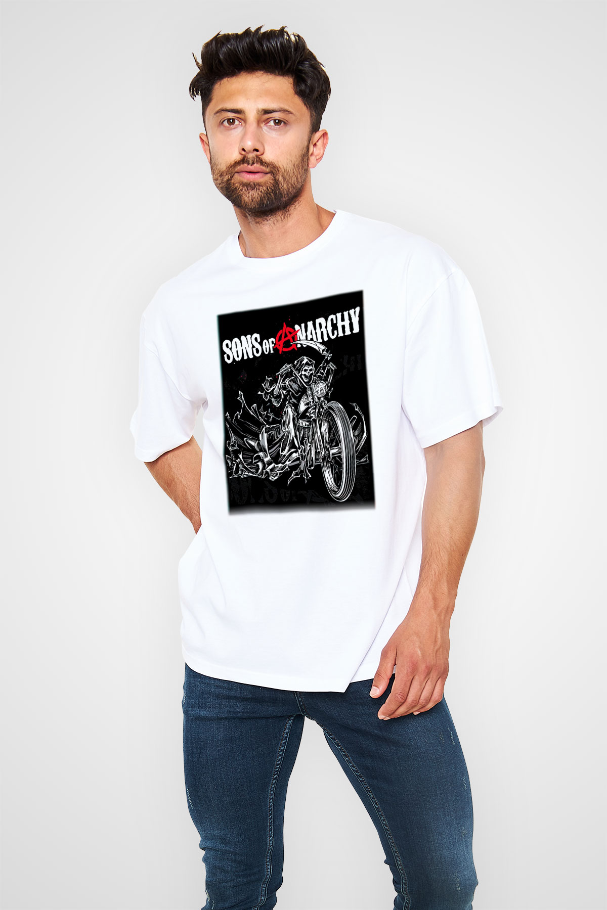 Sons of Anarchy Beyaz Unisex Oversize Tişört T-Shirt