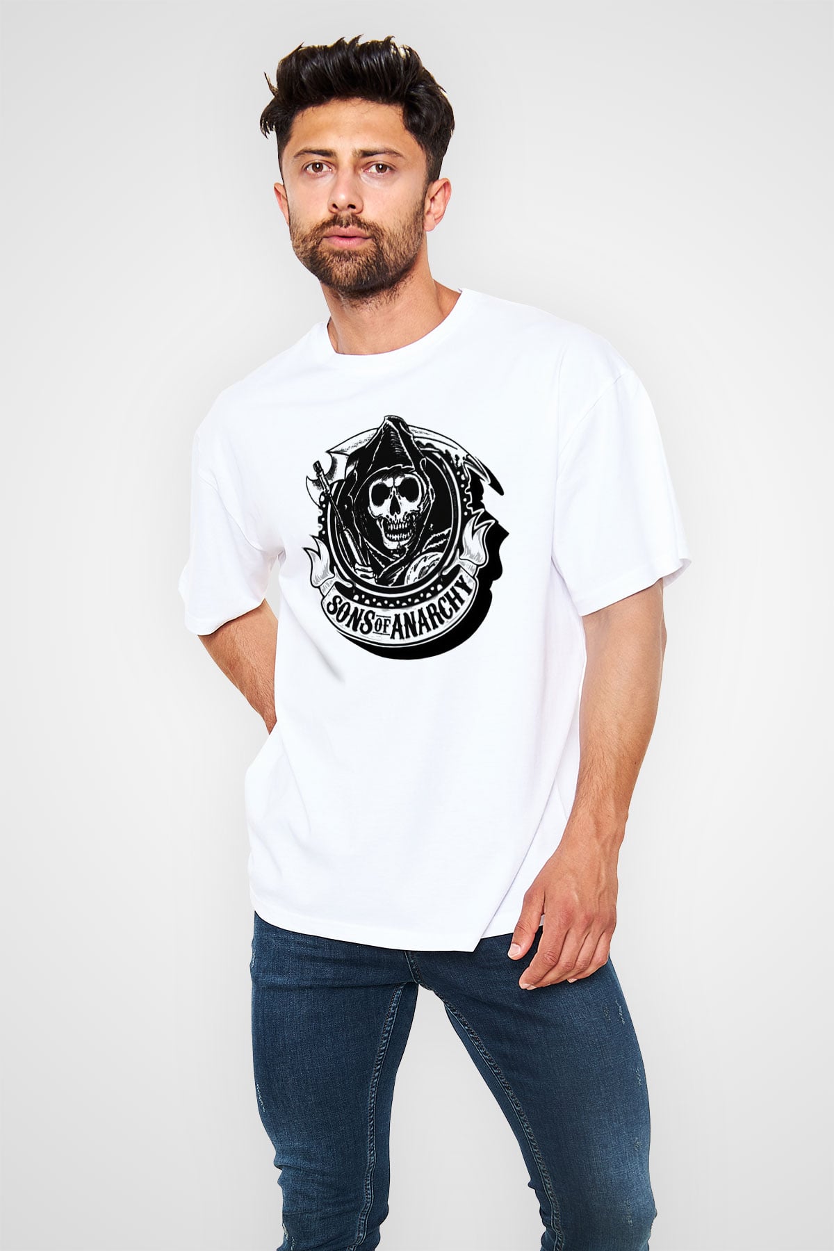 Sons of Anarchy Beyaz Unisex Oversize Tişört T-Shirt