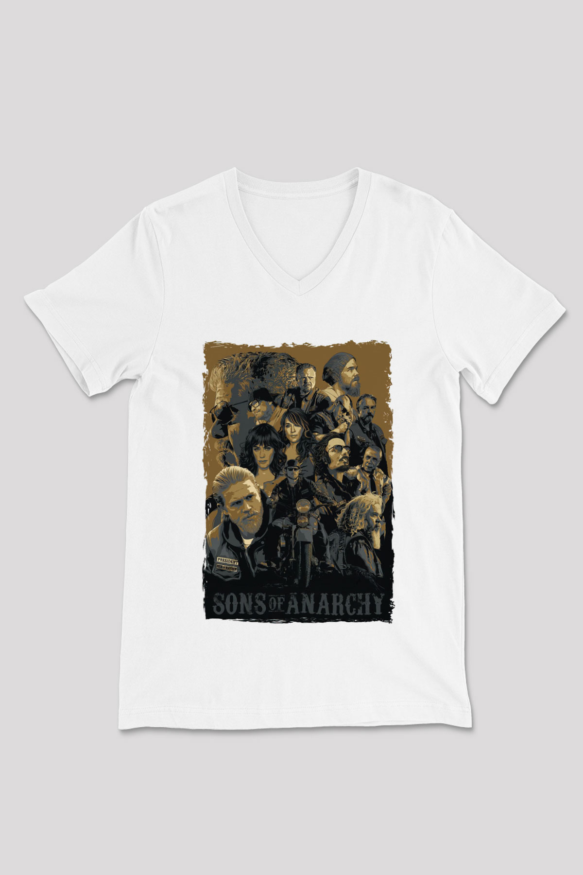 Sons of Anarchy Beyaz Unisex V Yaka Tişört
