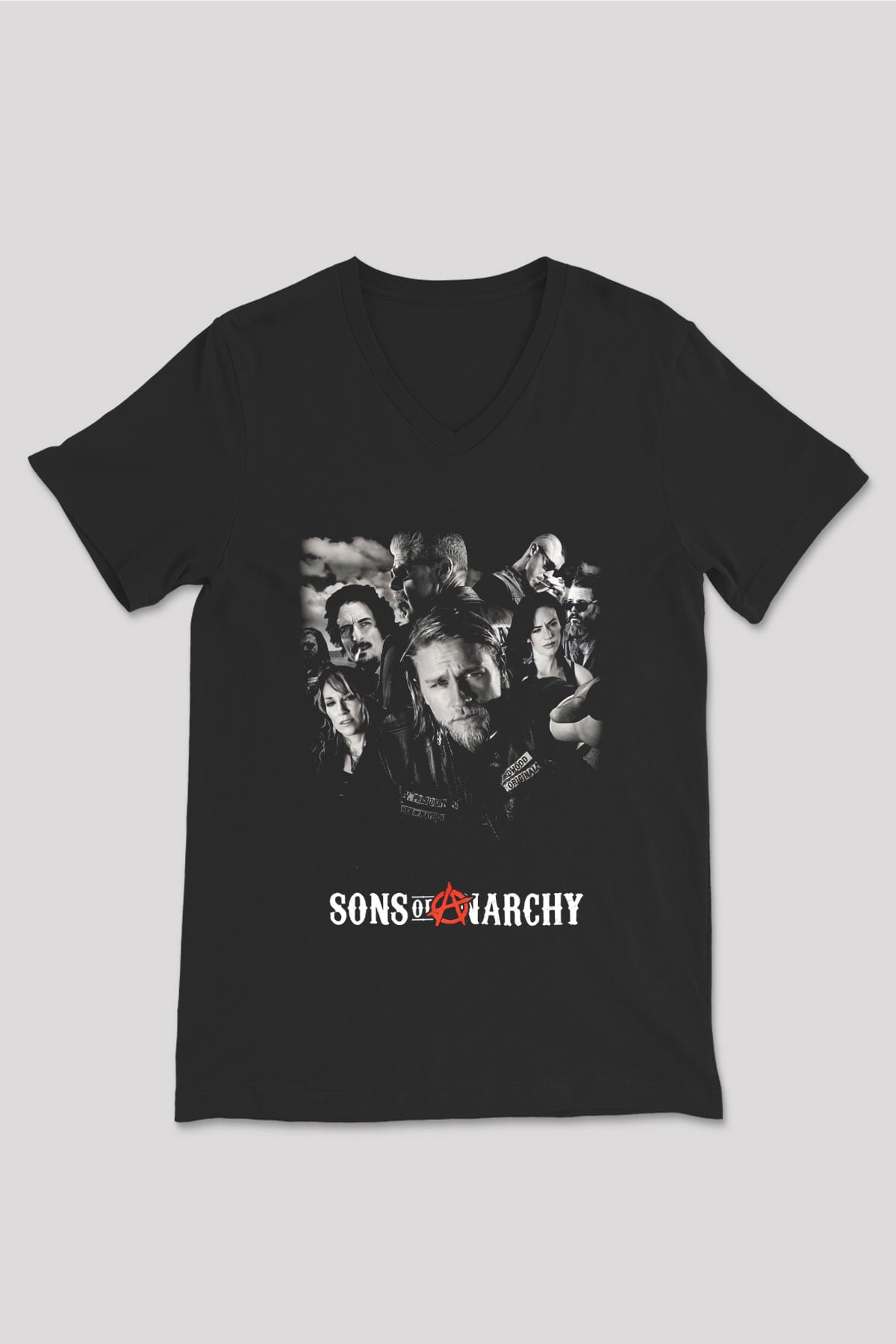 Sons of Anarchy Siyah Unisex V Yaka Tişört T-Shirt