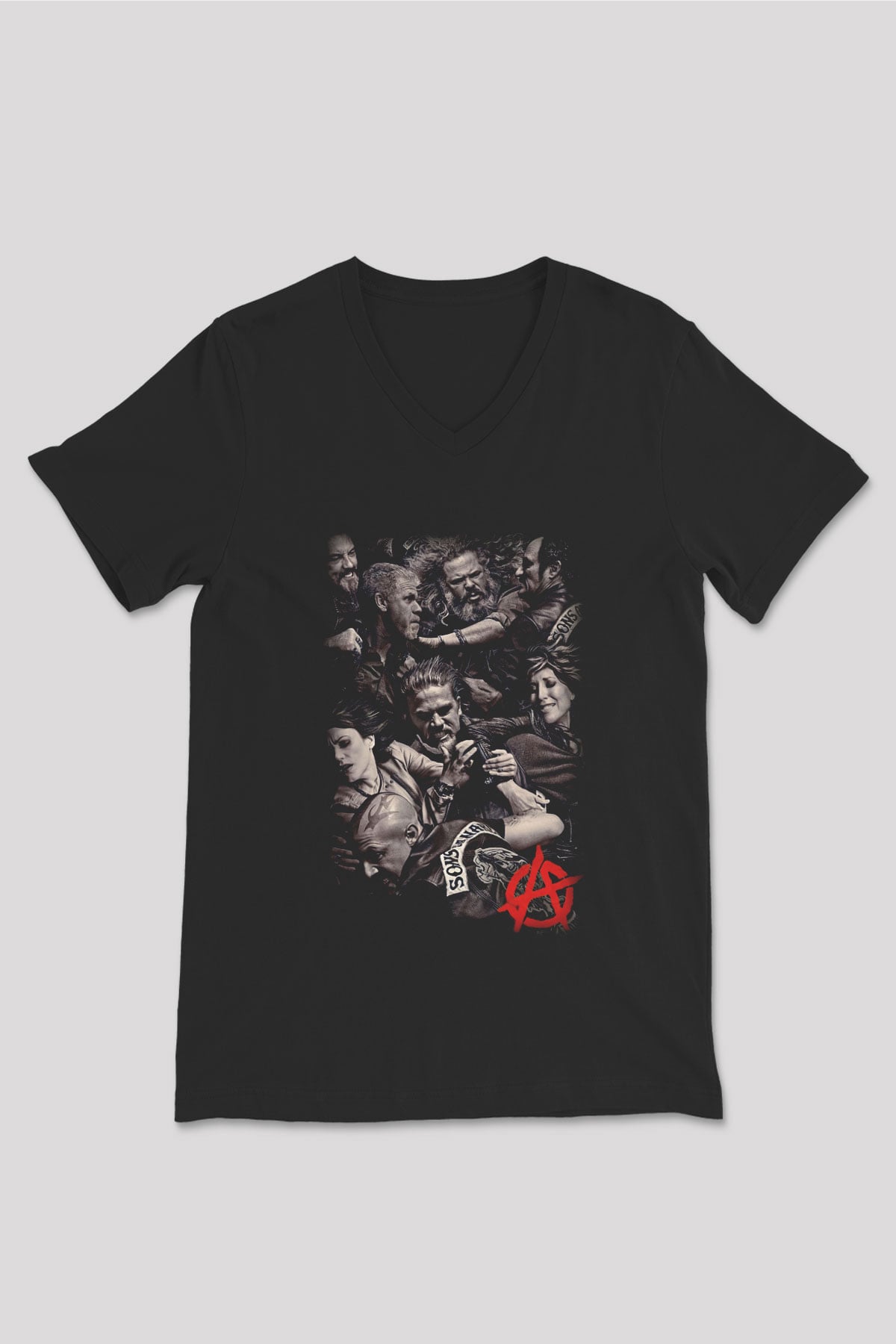 Sons of Anarchy Siyah Unisex V Yaka Tişört T-Shirt