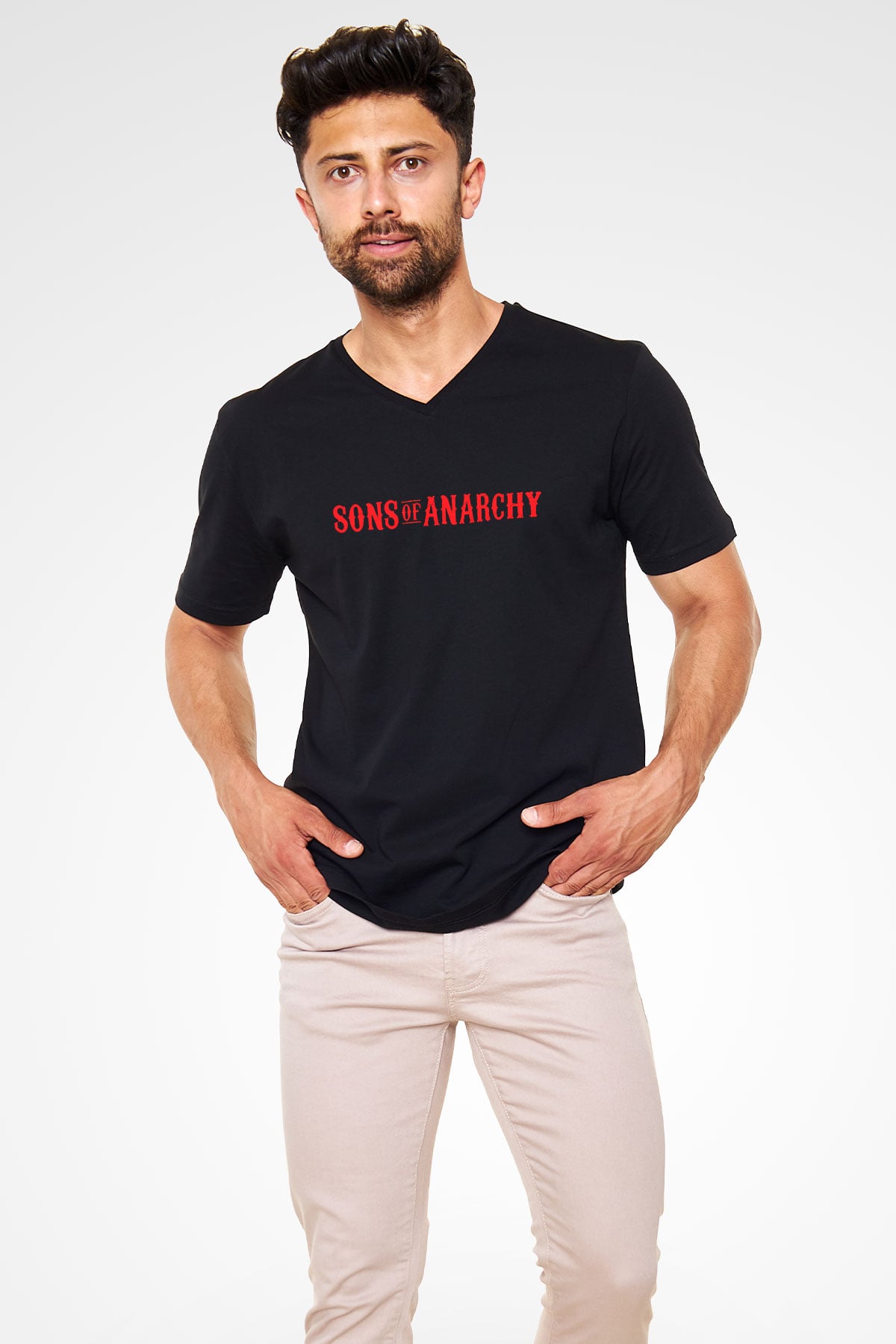 Sons of Anarchy Siyah Unisex V Yaka Tişört T-Shirt