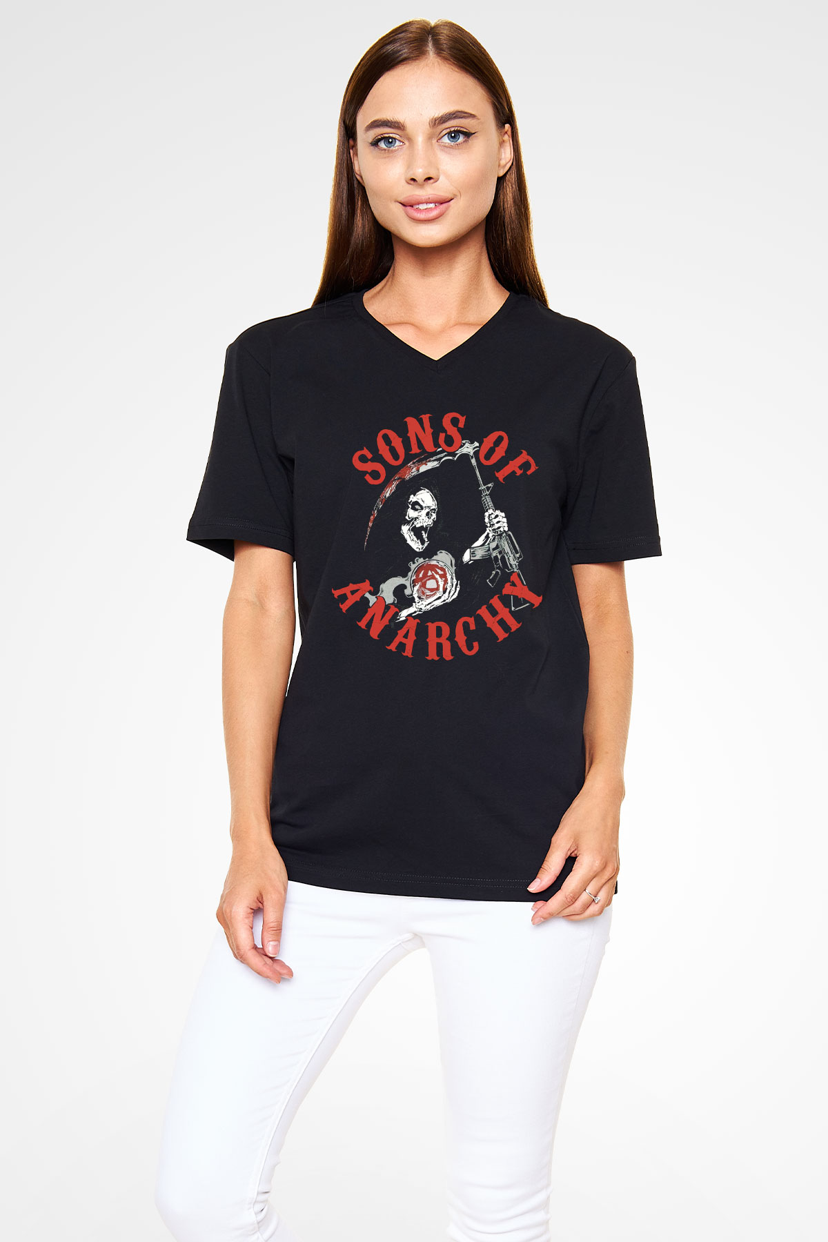 Sons of Anarchy Siyah Unisex V Yaka Tişört T-Shirt