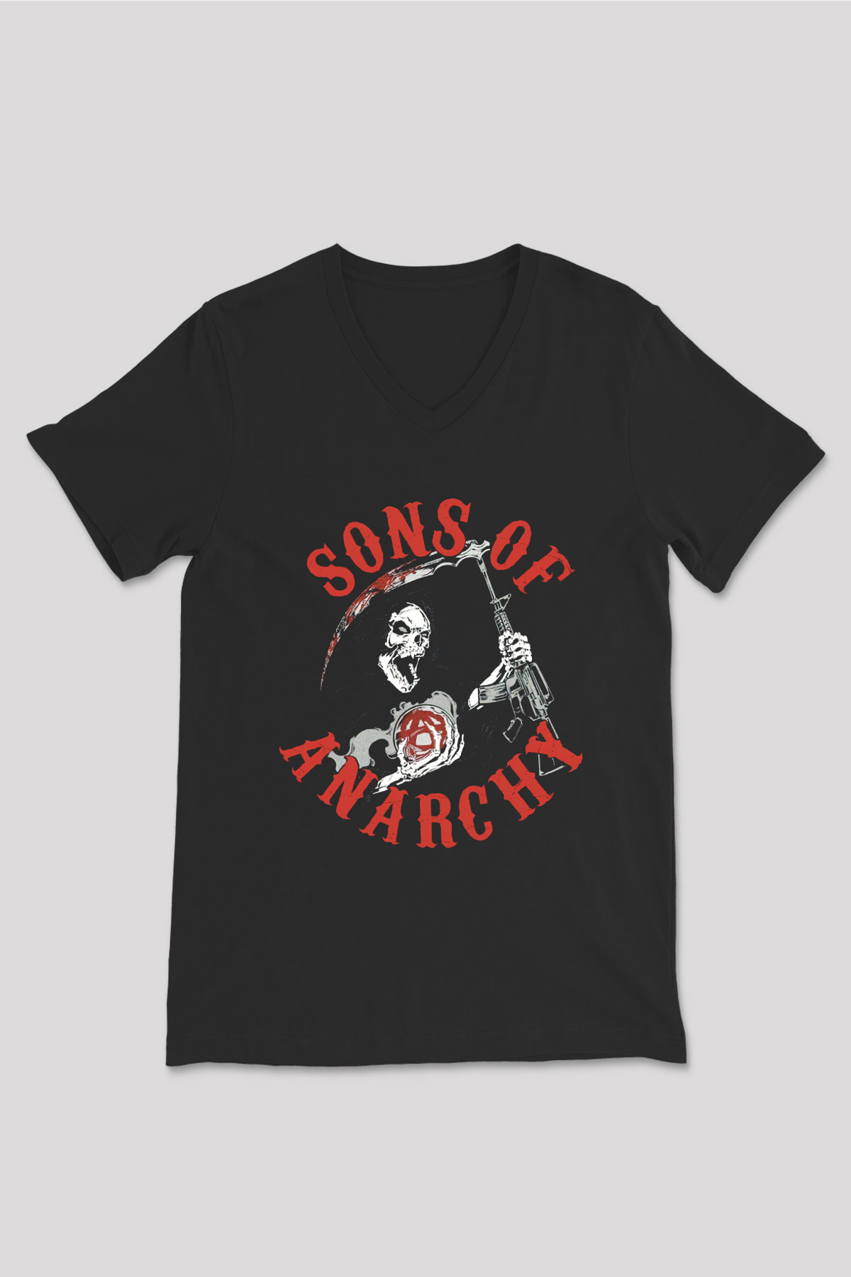Sons of Anarchy Siyah Unisex V Yaka Tişört T-Shirt