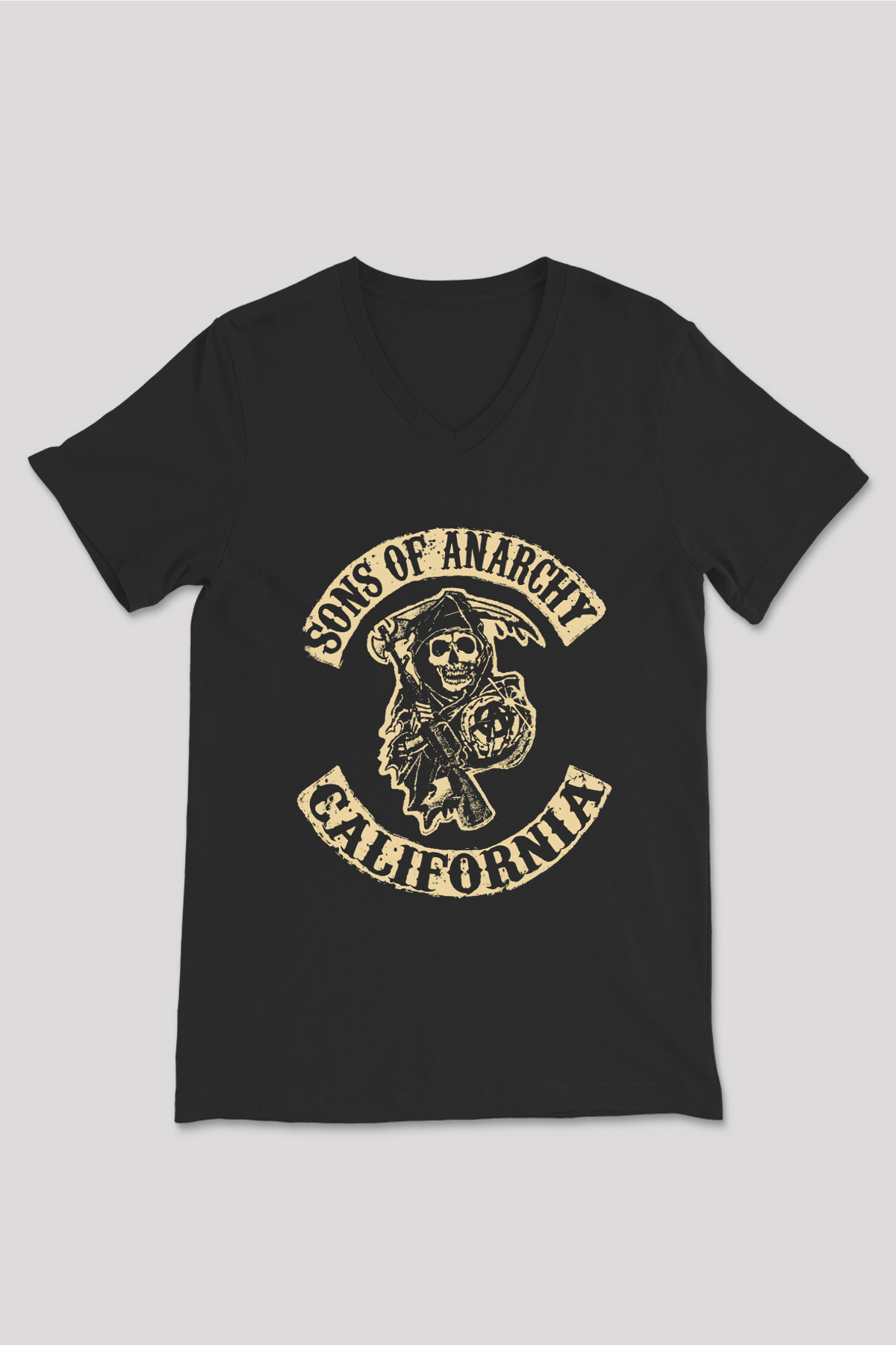 Sons of Anarchy Siyah Unisex V Yaka Tişört T-Shirt