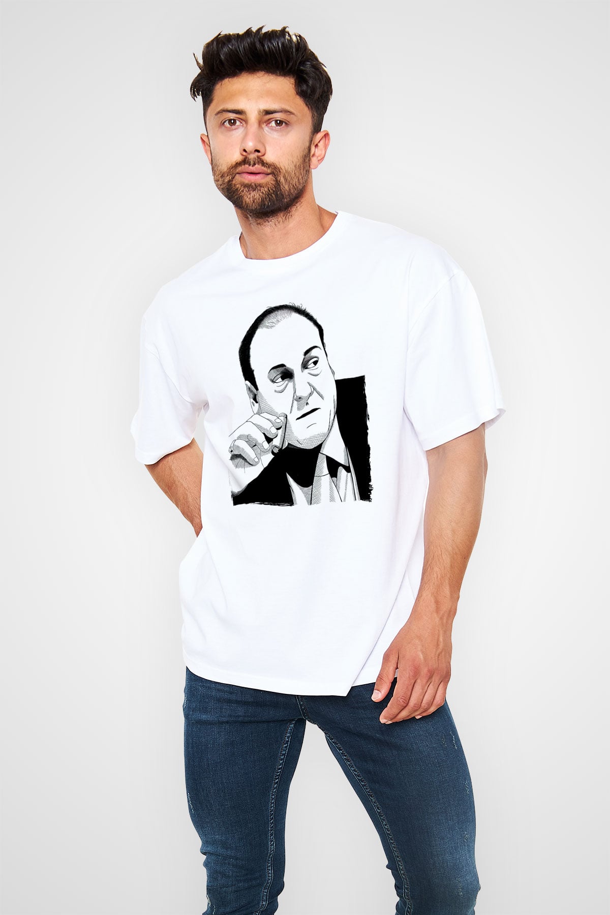 Sopranos Baskılı Beyaz Unisex Oversize Tişört - Tshirt
