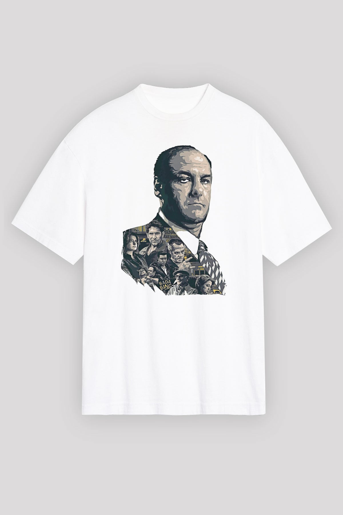 Sopranos Baskılı Beyaz Unisex Oversize Tişört - Tshirt