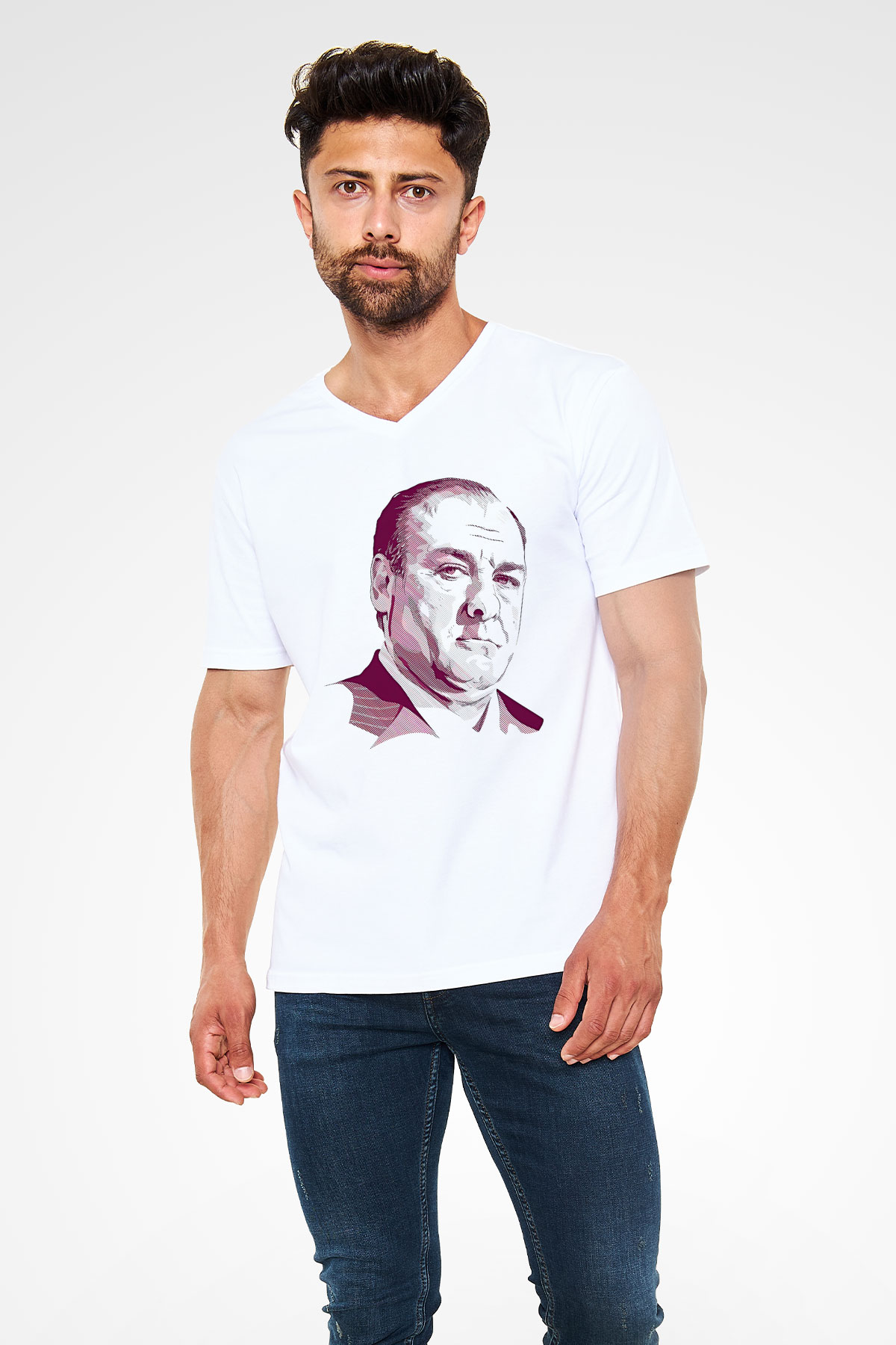 Sopranos Baskılı Beyaz Unisex V Yaka Tişört - Tshirt