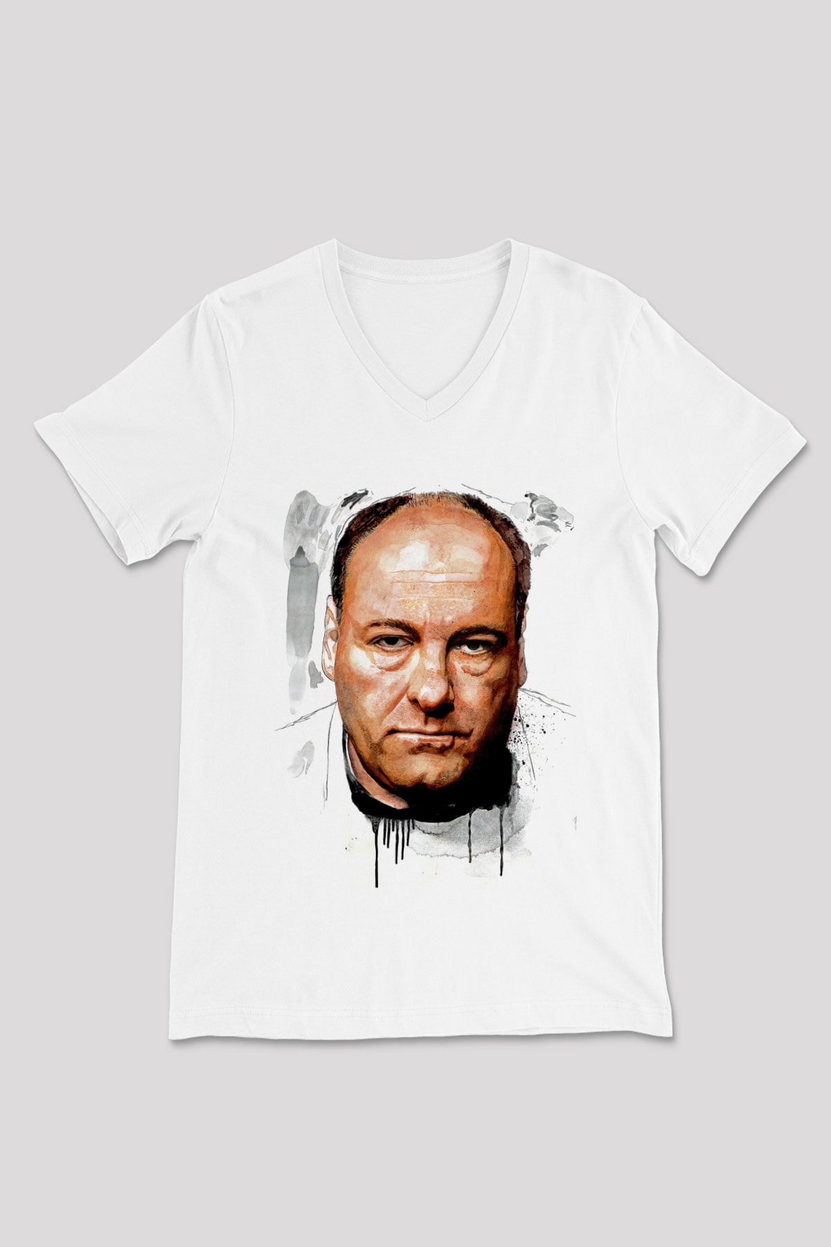 Sopranos Baskılı Beyaz Unisex V Yaka Tişört - Tshirt